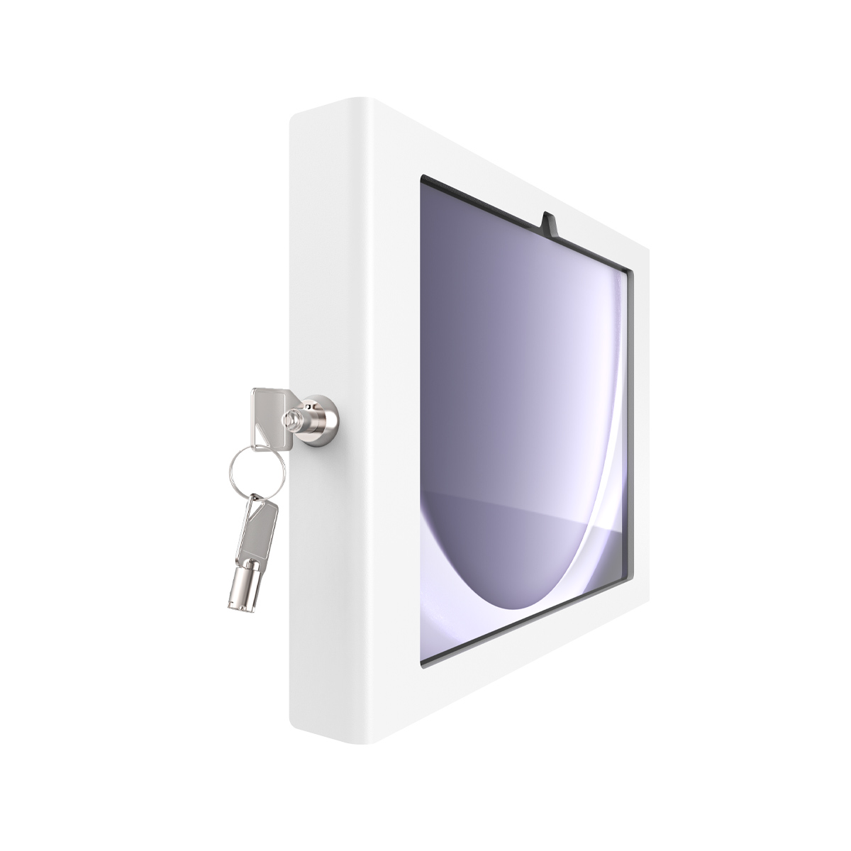 White Compulocks Mast counter stand with an Apex enclosure holding an 11-inch Samsung Galaxy Tab A9+ or A11+. — view 5