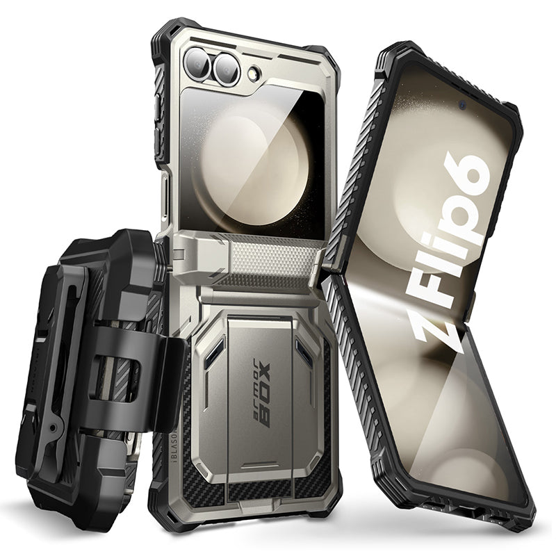 i-Blason Armorbox Case with Belt Clip Holster for Samsung Galaxy Z Flip6 and Z Flip5 - Titan Gray