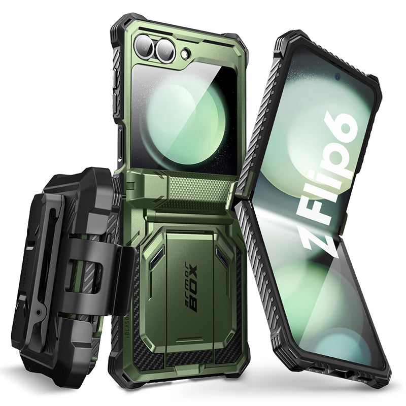 i-Blason Armorbox Rugged Case with Holster for Samsung Galaxy Z Flip6 and Z Flip5 – Dark Green