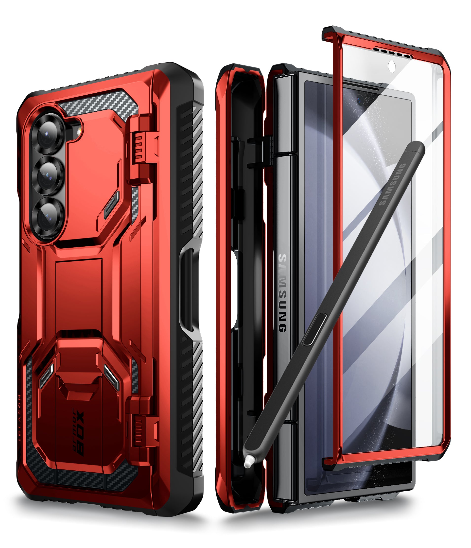 i-Blason Armorbox Rugged Case for Samsung Galaxy Z Fold6 with Kickstand and S-Pen Holder - Metallic Red