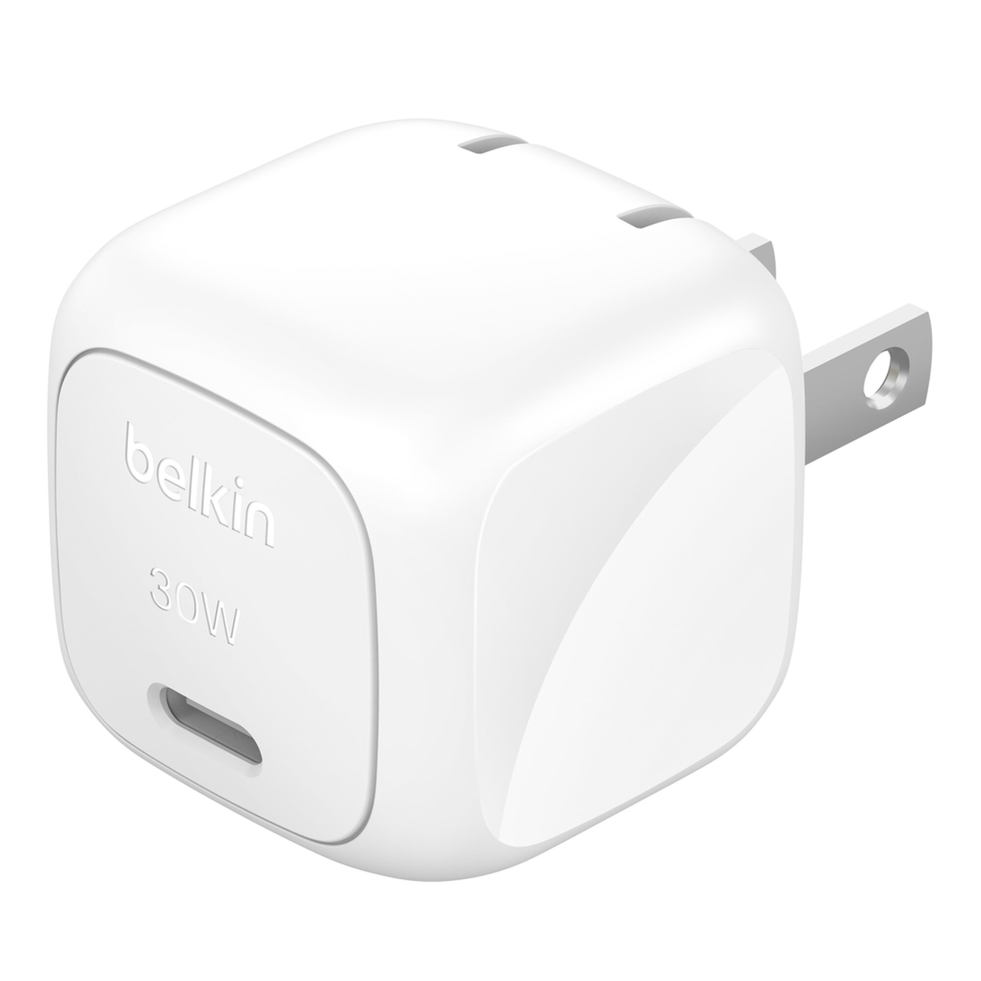 White Belkin BoostCharge compact 30W USB-C cube wall charger with a USB-C to USB-C cable. — view 8
