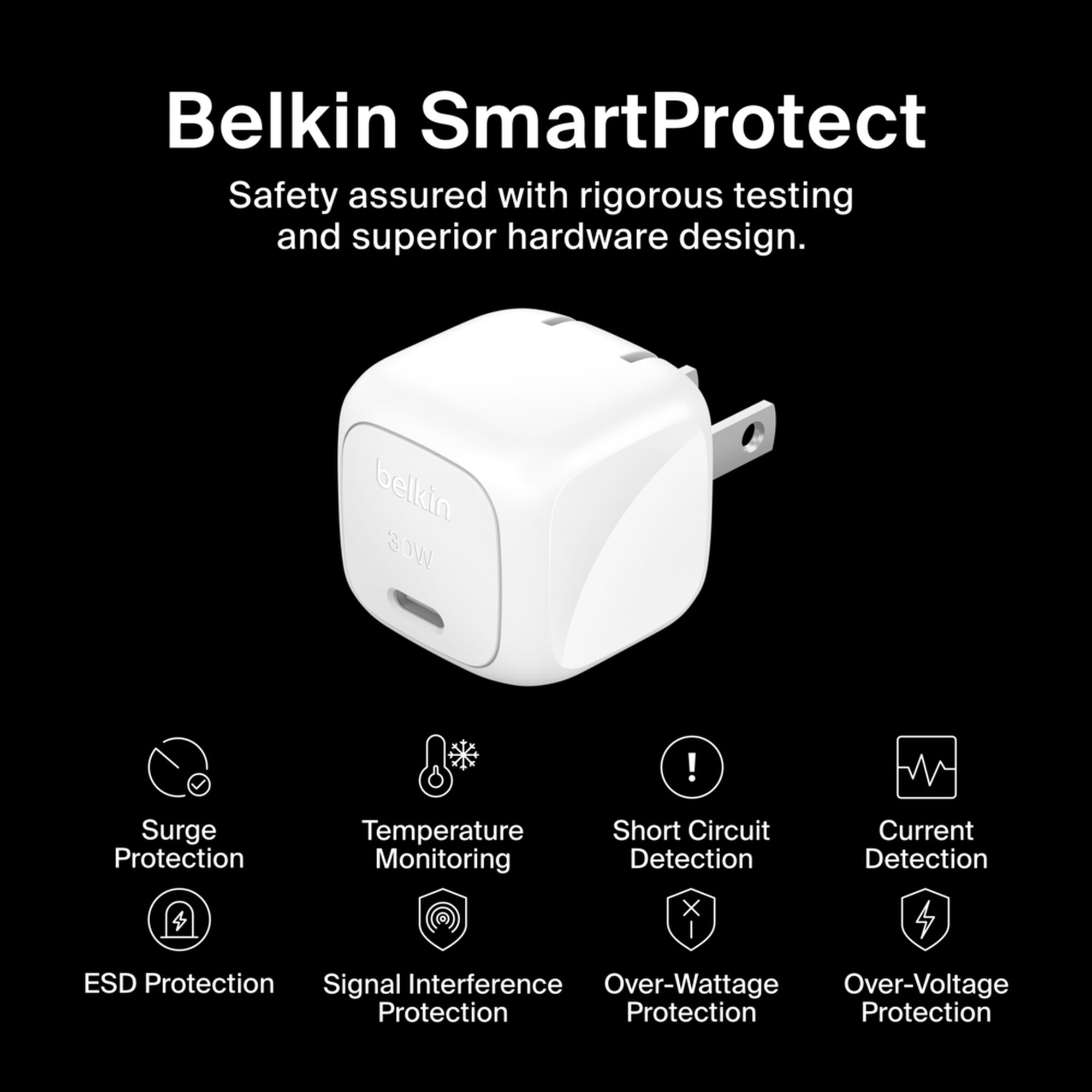 White Belkin BoostCharge compact 30W USB-C cube wall charger with a USB-C to USB-C cable. — view 6