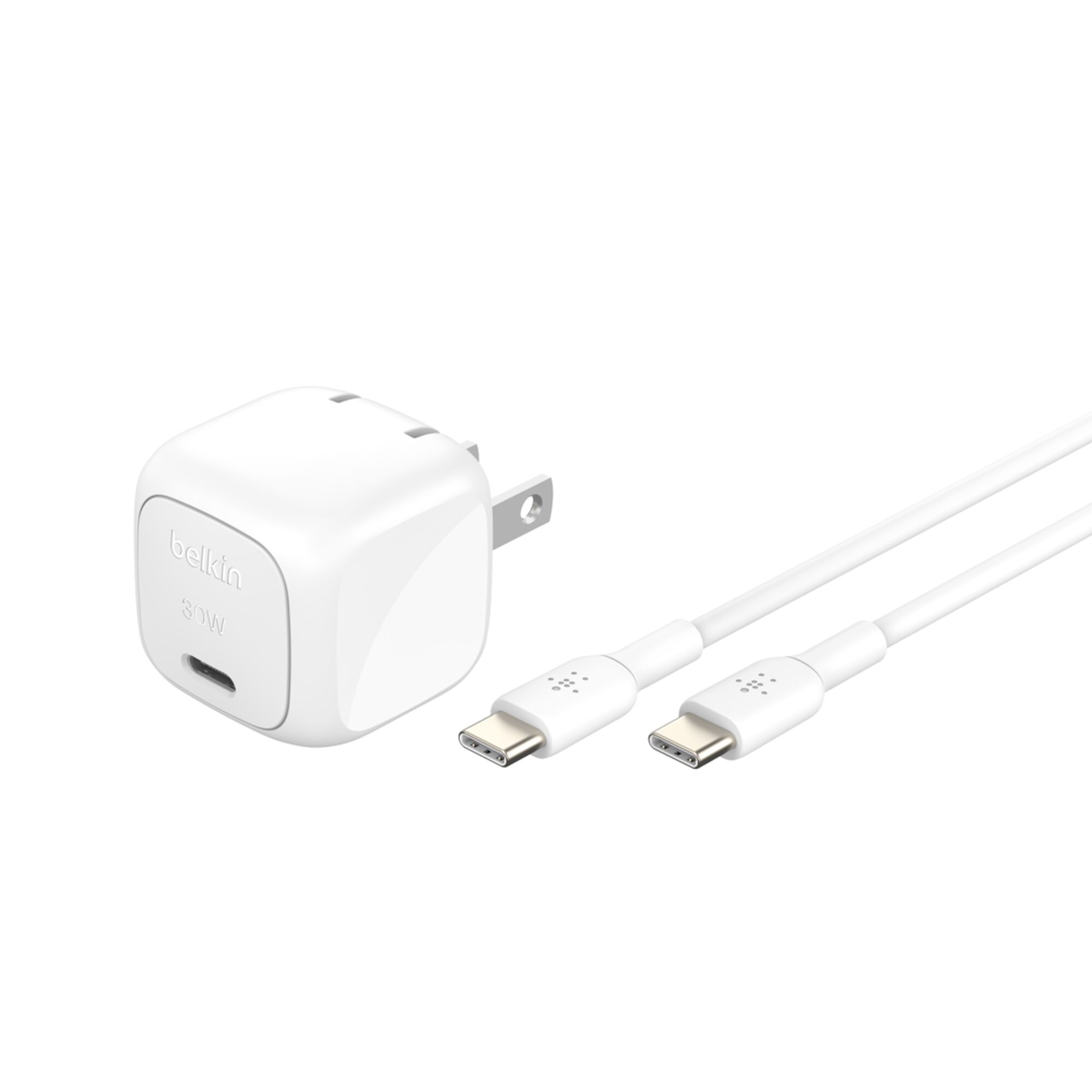 Belkin BoostCharge Compact USB-C Wall Charger 30W with USB-C Cable, White