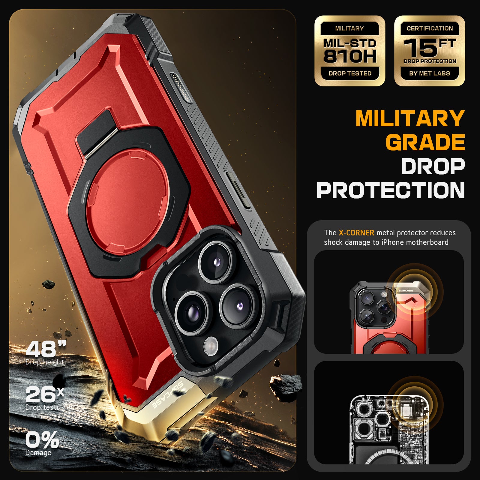 Metallic Red SUPCASE UB Grip case with aluminum kickstand and Camera Control button on an iPhone 16 Pro Max. — view 7