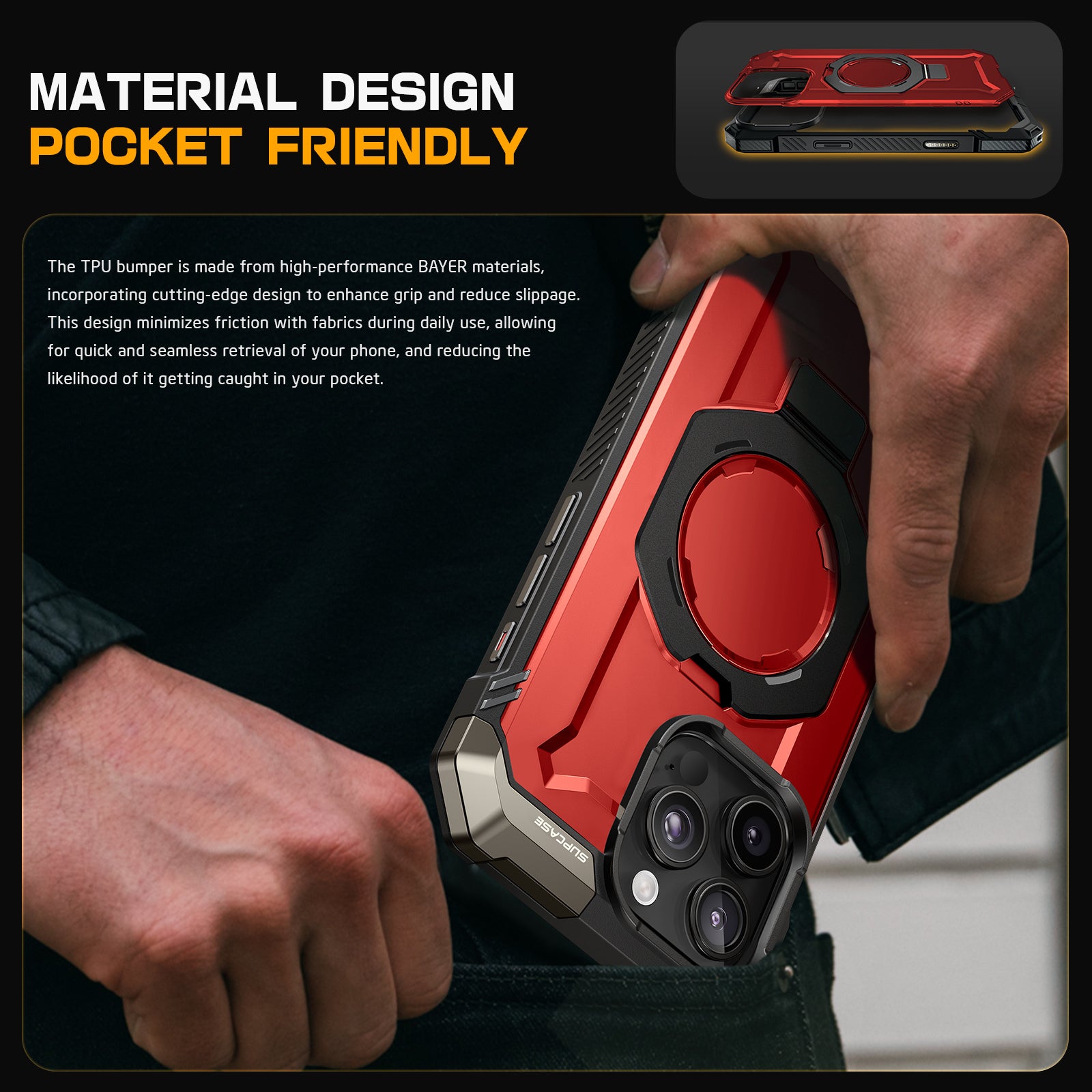 Metallic Red SUPCASE UB Grip case with aluminum kickstand and Camera Control button on an iPhone 16 Pro Max. — view 11