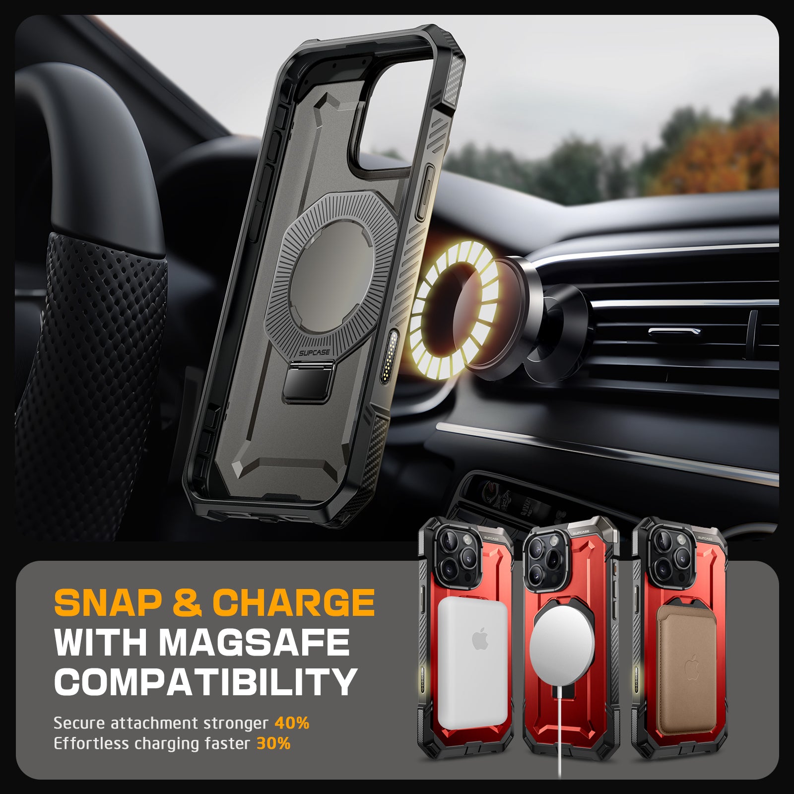Metallic Red SUPCASE UB Grip case with aluminum kickstand and Camera Control button on an iPhone 16 Pro Max. — view 10