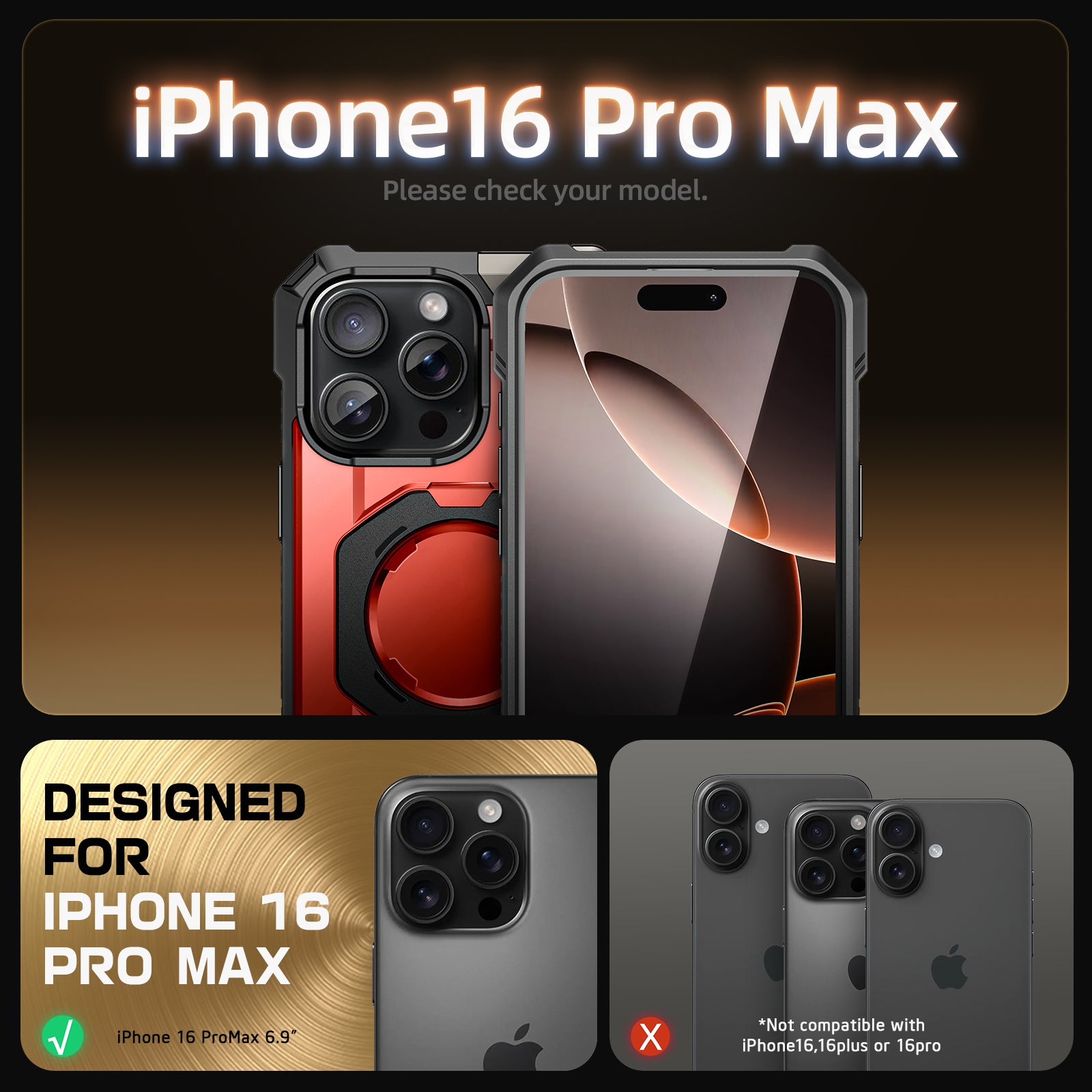 Metallic Red SUPCASE UB Grip case with aluminum kickstand and Camera Control button on an iPhone 16 Pro Max. — view 5