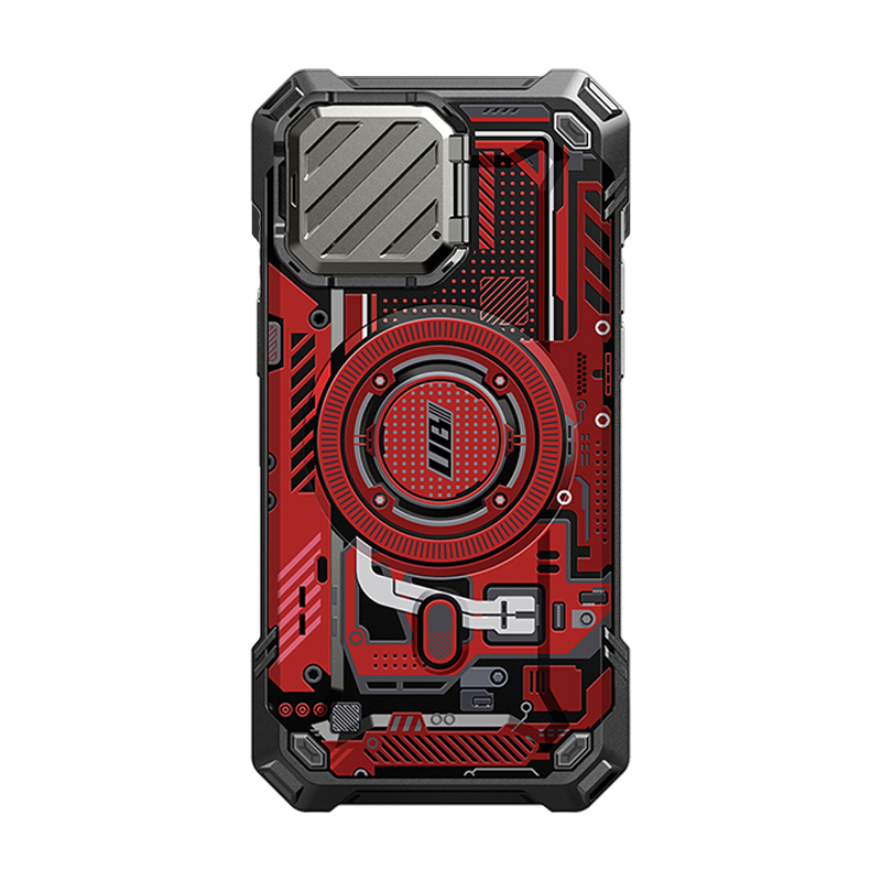 SUPCASE Unicorn Beetle MAG XT MagSafe Case with Camera Cover Kickstand for iPhone 15 Pro Max, Red Circuit
