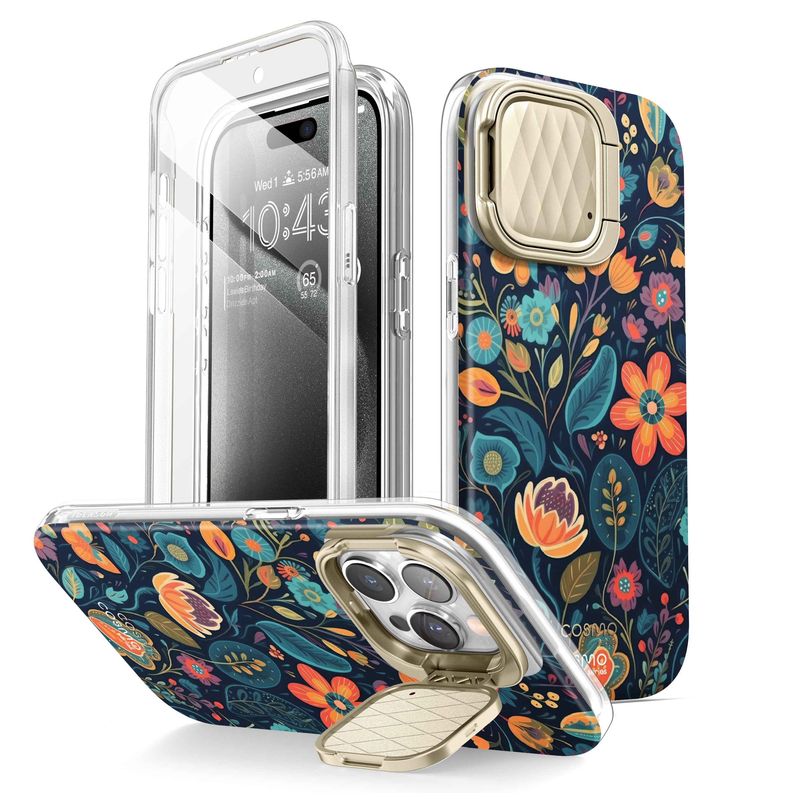 i-Blason Cosmo Mag case in the Garden Glow floral design with camera cover kickstand for iPhone 15 Pro Max. — view 3