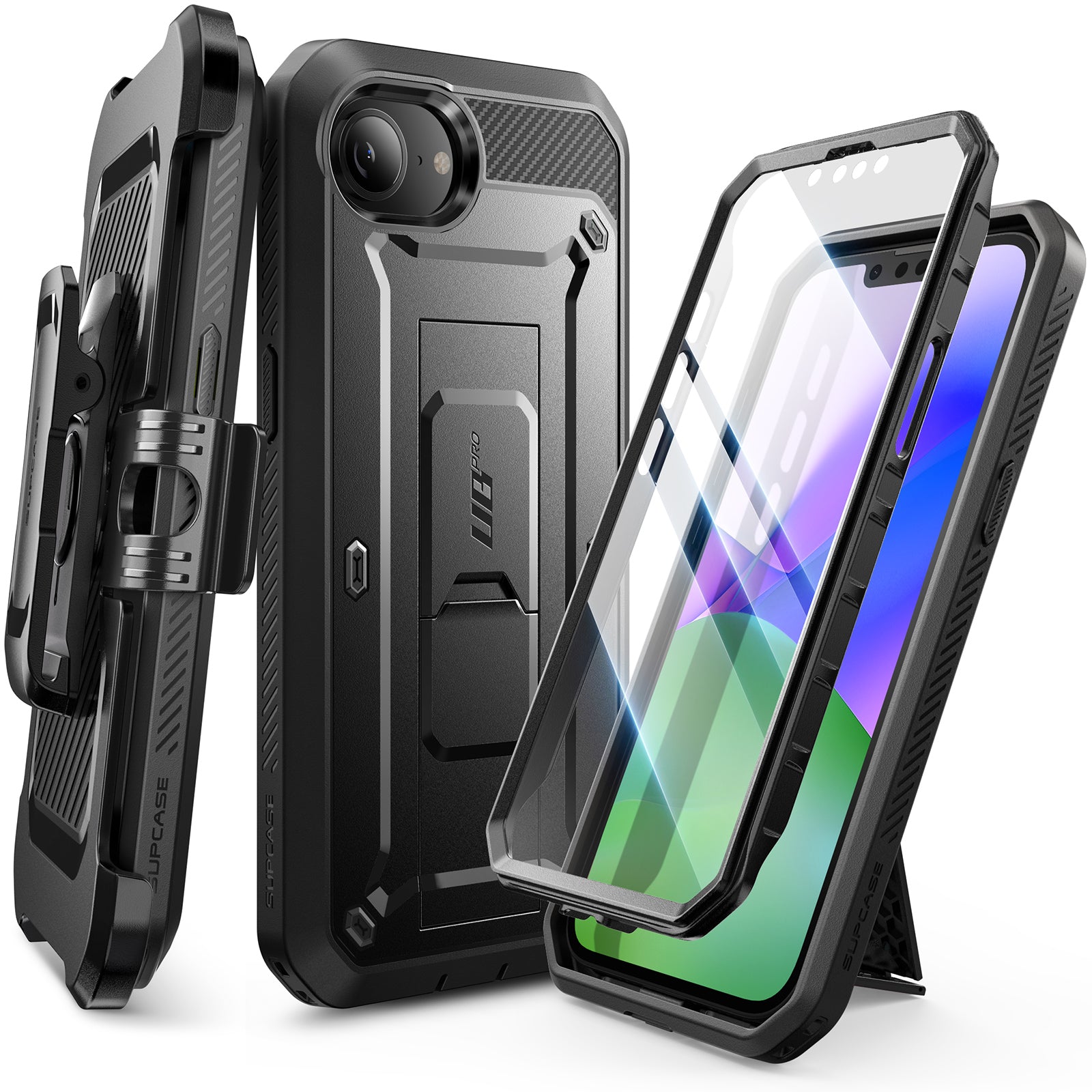 SUPCASE Unicorn Beetle PRO Rugged Case with Belt Clip for iPhone 16e and iPhone 17e - Black