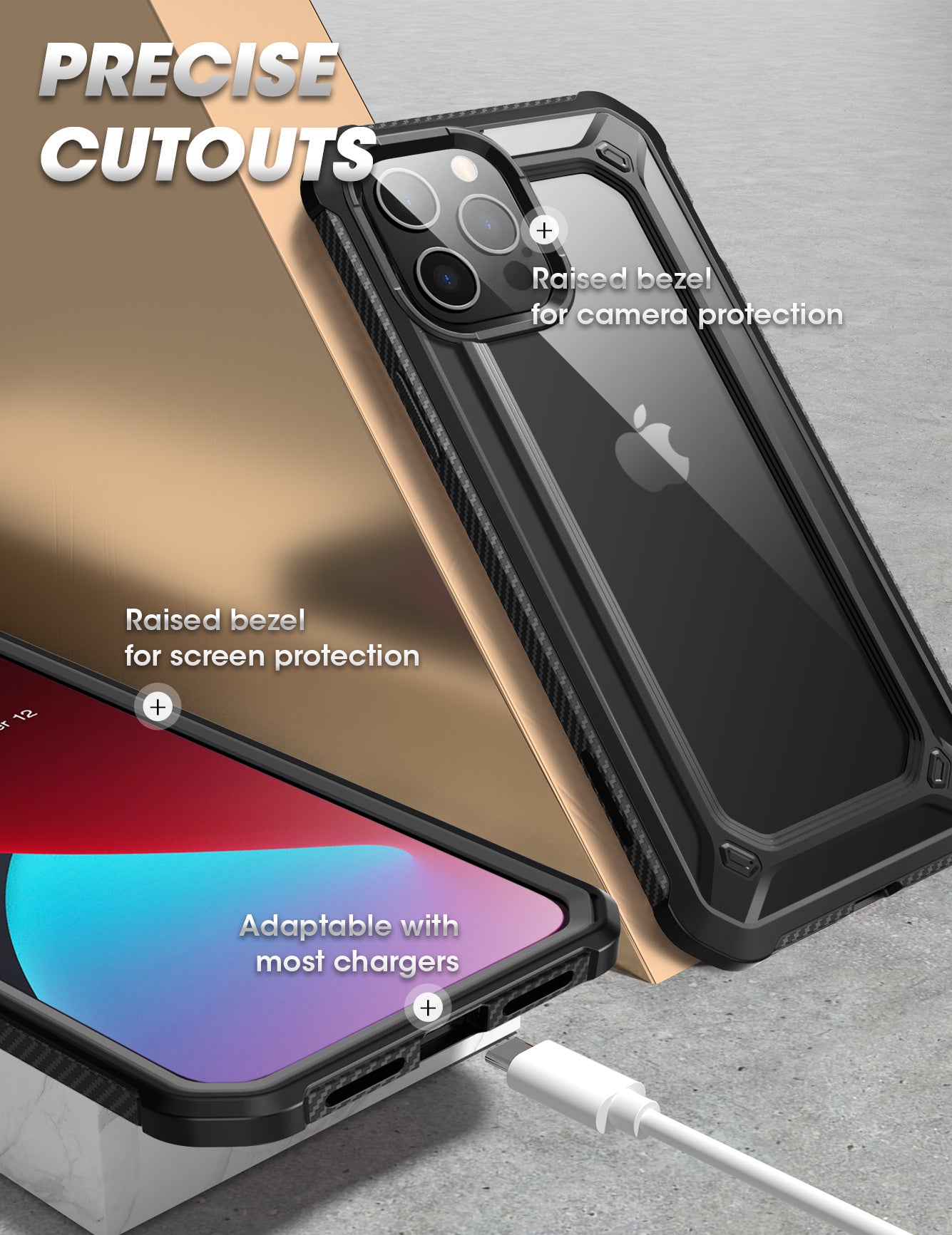 SUPCASE Unicorn Beetle Exo full-body case with built-in screen protector and black bumper on an Apple iPhone 12 Pro Max. — view 7