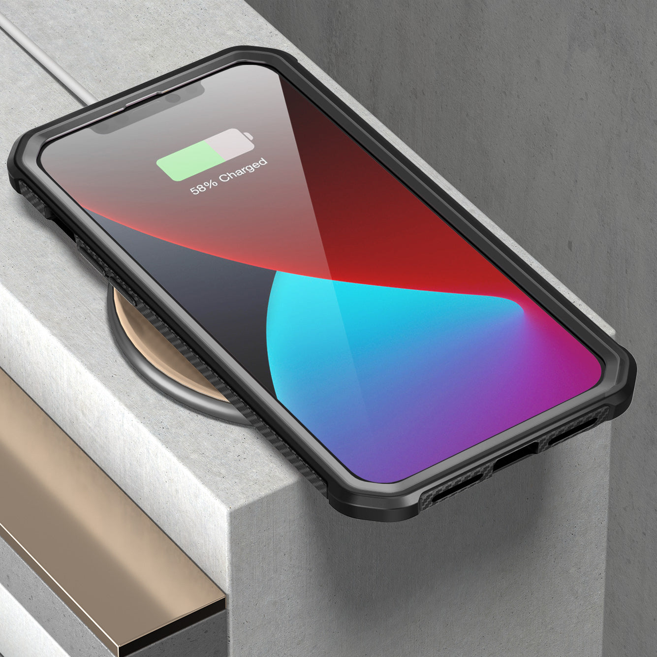SUPCASE Unicorn Beetle Exo full-body case with built-in screen protector and black bumper on an Apple iPhone 12 Pro Max. — view 8