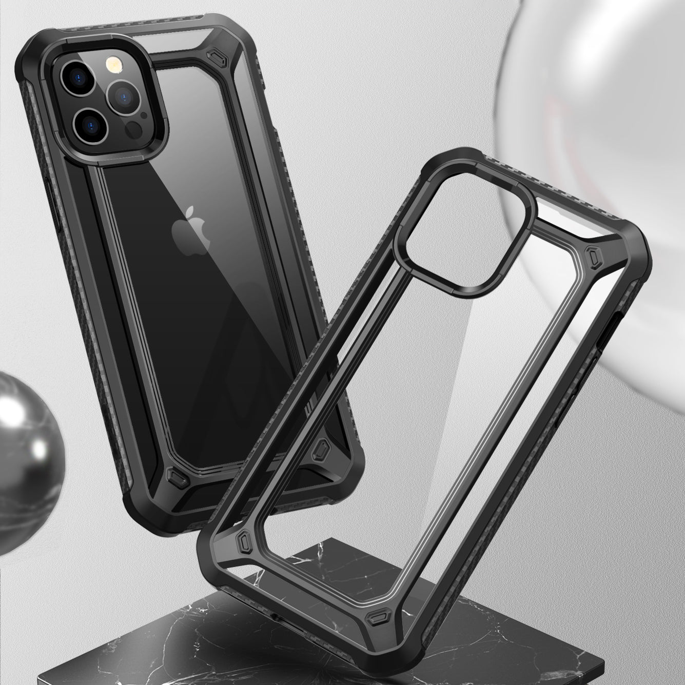 SUPCASE Unicorn Beetle Exo full-body case with built-in screen protector and black bumper on an Apple iPhone 12 Pro Max. — view 5