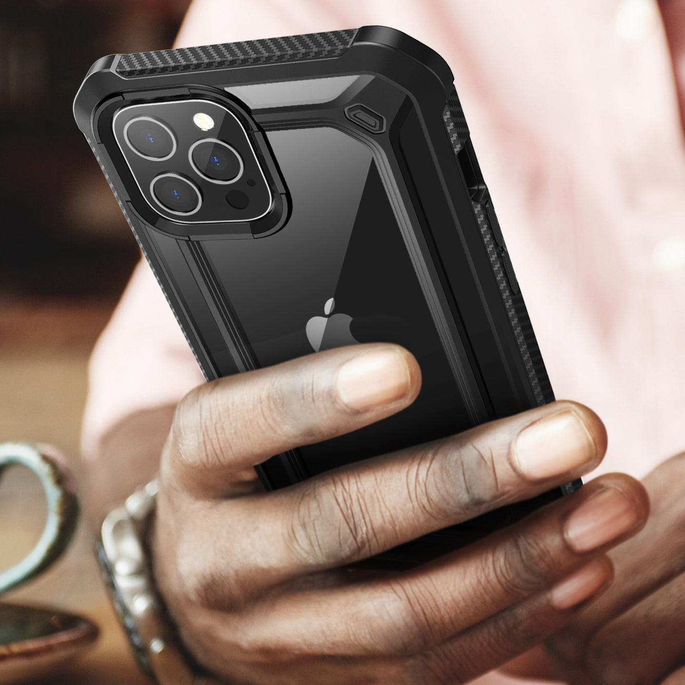 SUPCASE Unicorn Beetle Exo full-body case with built-in screen protector and black bumper on an Apple iPhone 12 Pro Max. — view 9