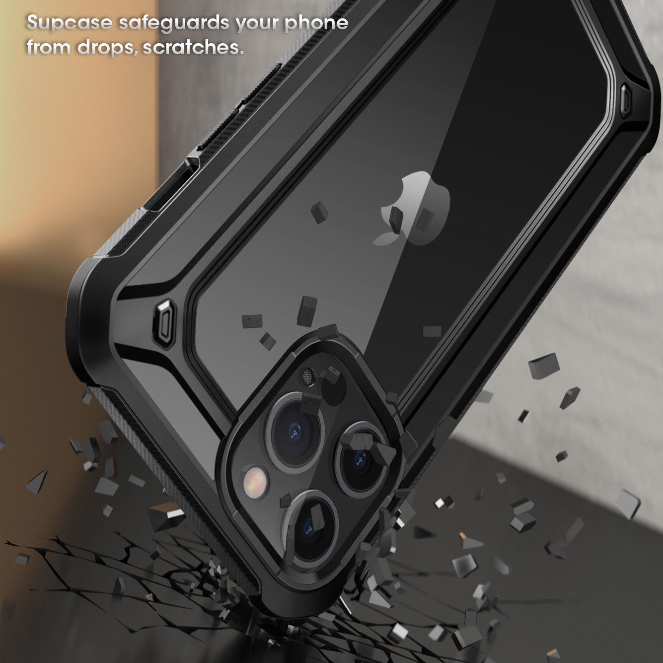 SUPCASE Unicorn Beetle Exo full-body case with built-in screen protector and black bumper on an Apple iPhone 12 Pro Max. — view 4