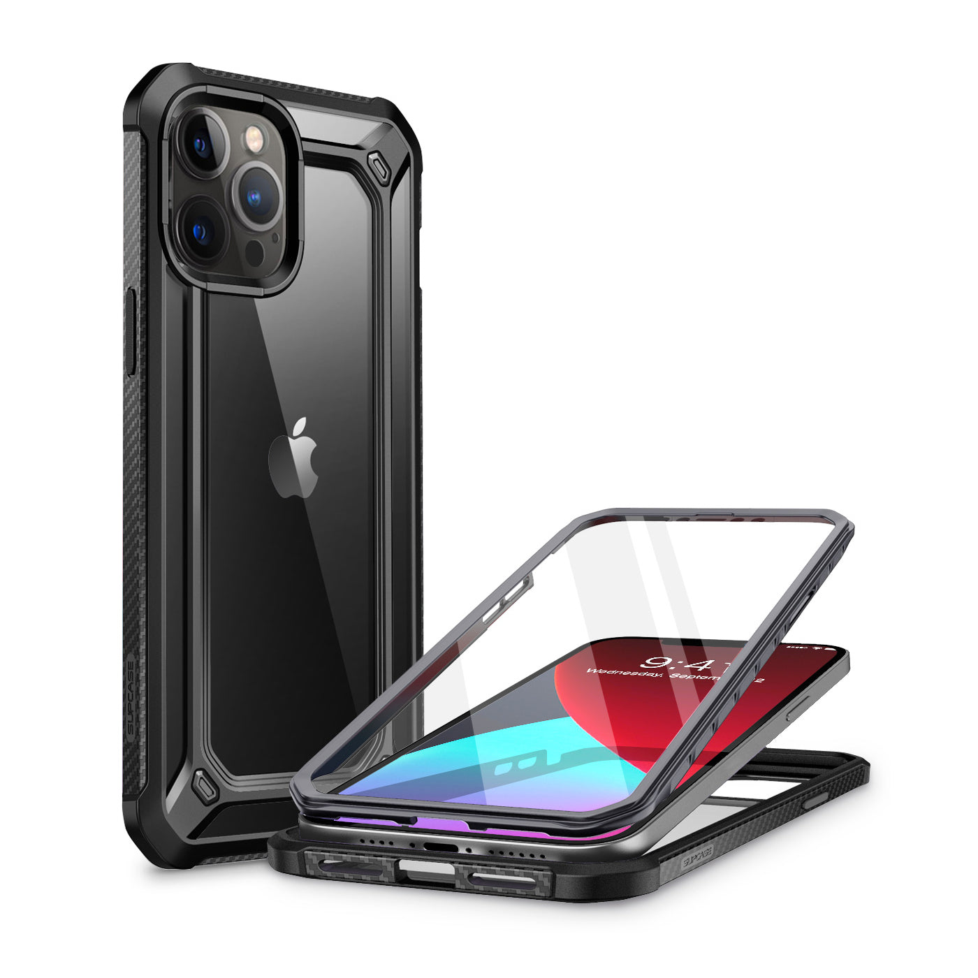 SUPCASE Unicorn Beetle Exo full-body case with built-in screen protector and black bumper on an Apple iPhone 12 Pro Max. — view 2