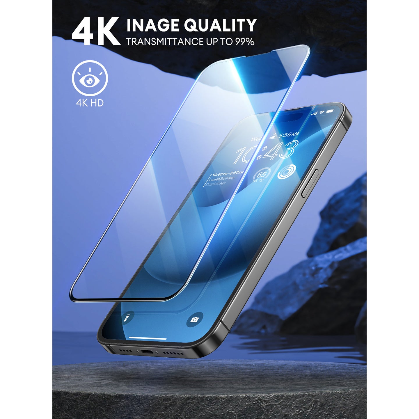 Clear i-Blason 2.5D tempered glass screen protector shown on an iPhone 15 6.1-inch display. — view 3