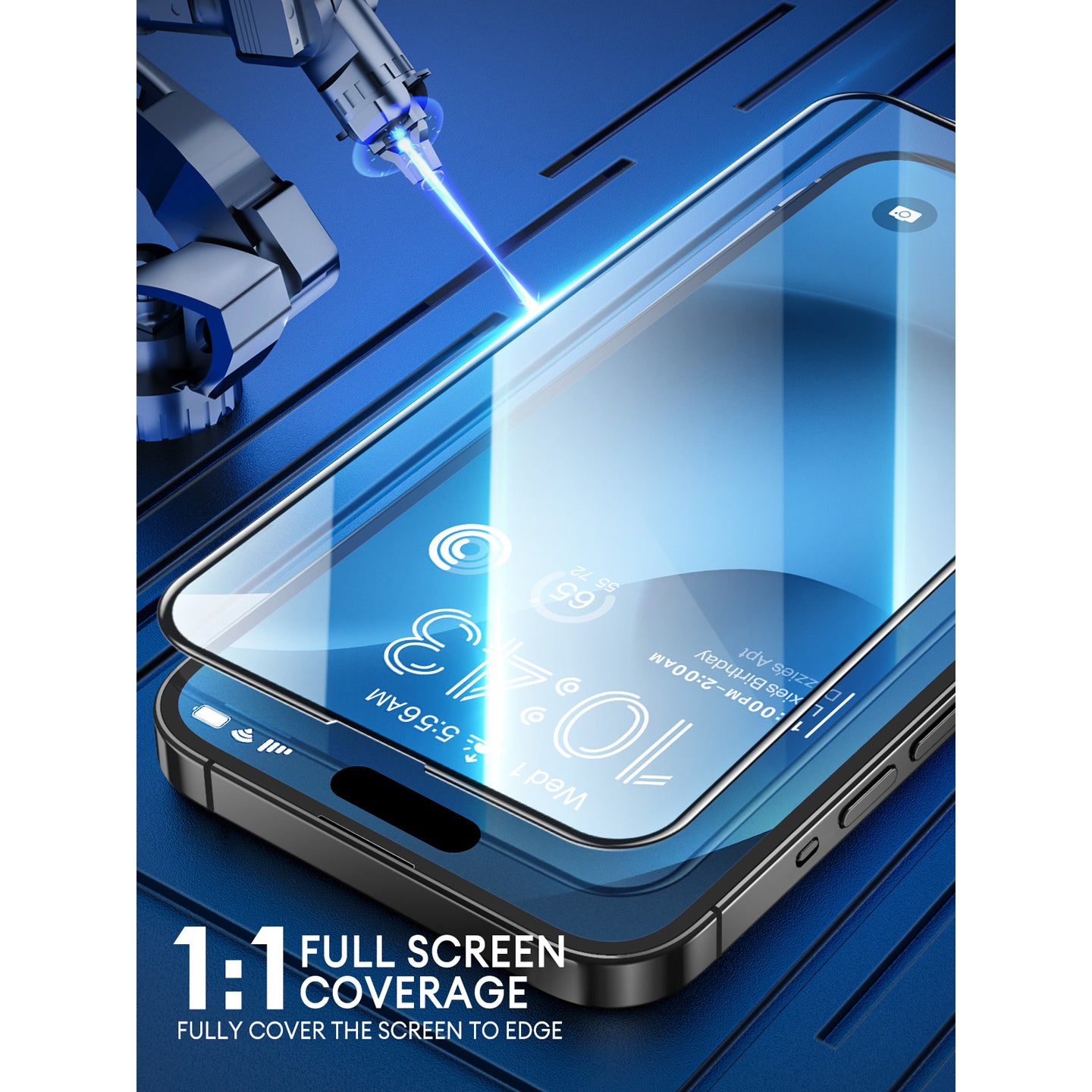 Clear i-Blason 2.5D tempered glass screen protector shown on an iPhone 15 6.1-inch display. — view 8