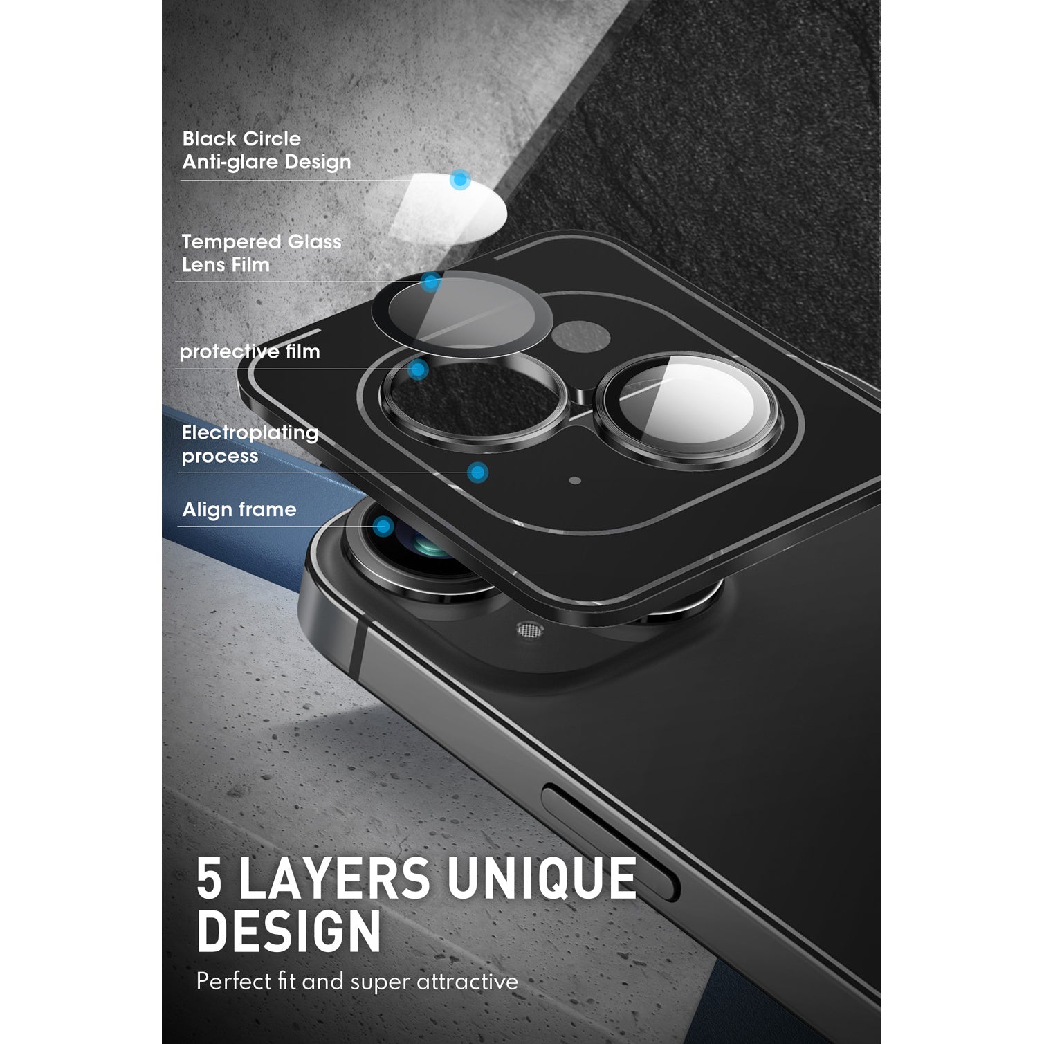 i-Blason black tempered glass camera lens protector for iPhone 15 and iPhone 15 Plus. — view 5