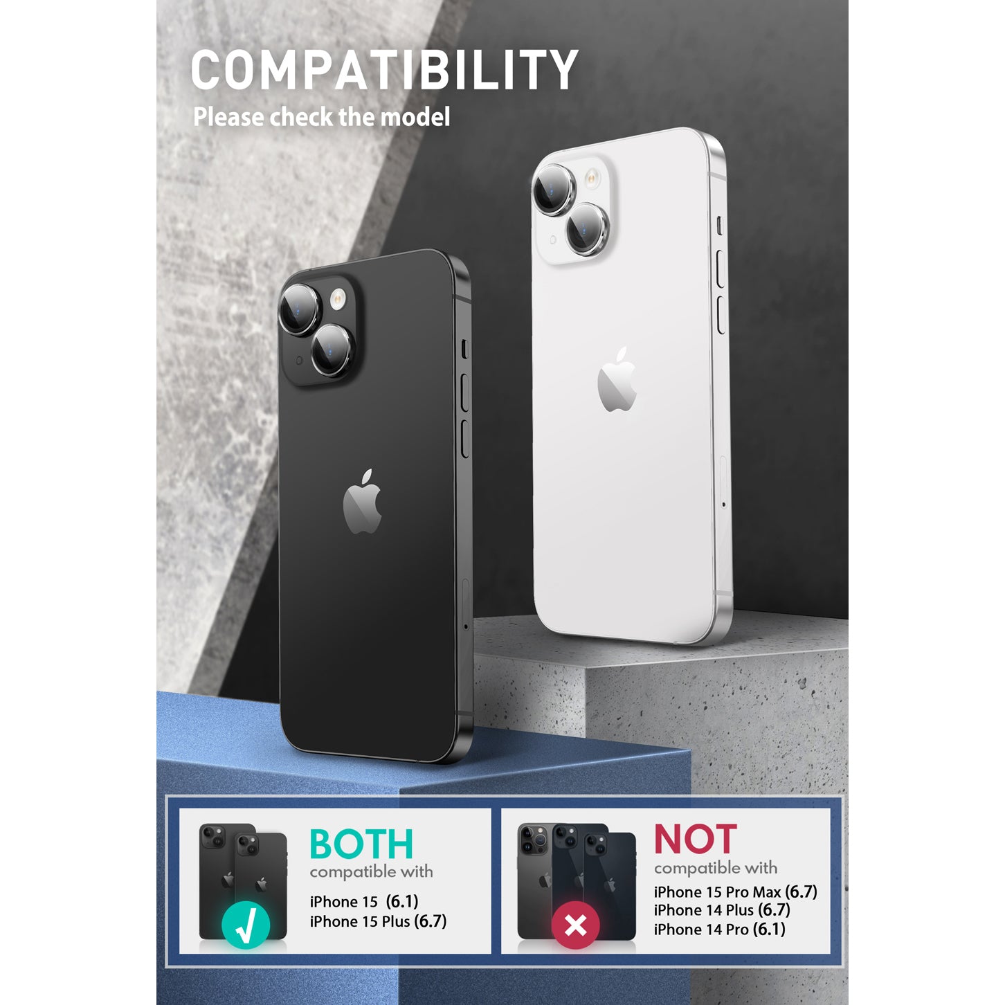 i-Blason black tempered glass camera lens protector for iPhone 15 and iPhone 15 Plus. — view 3