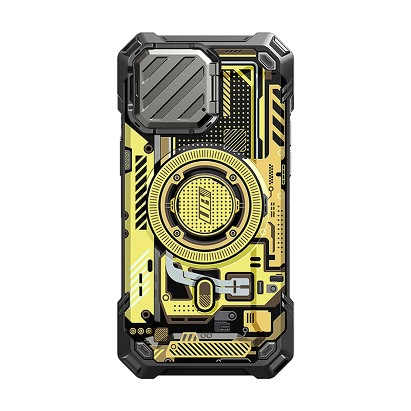 SUPCASE Unicorn Beetle MAG XT MagSafe Case with Camera Cover Kickstand for iPhone 15 Pro Max, Yellow Circuit