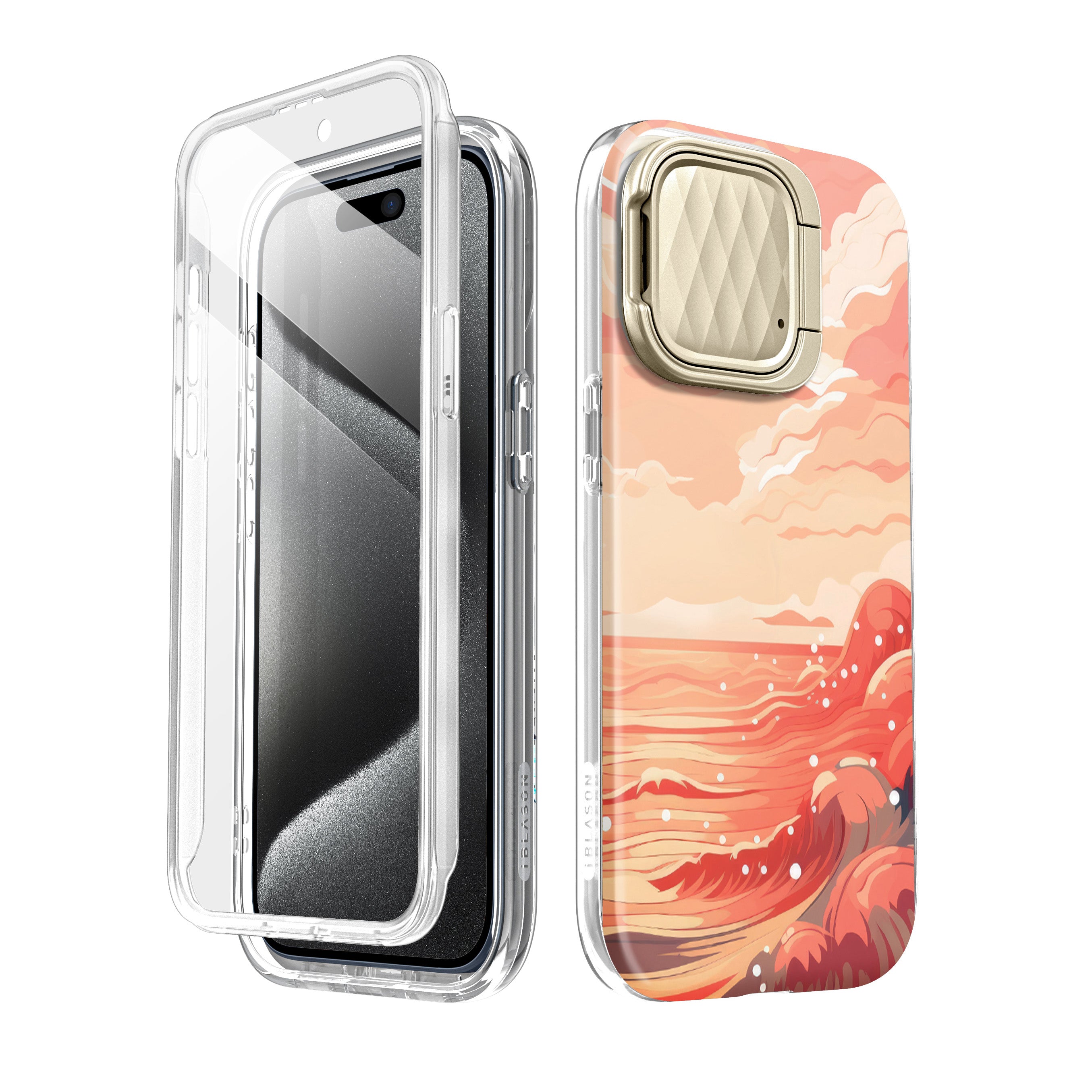 i-Blason Cosmo Mag case with the Ocean Sunset design on an iPhone 15 Pro Max. — view 2