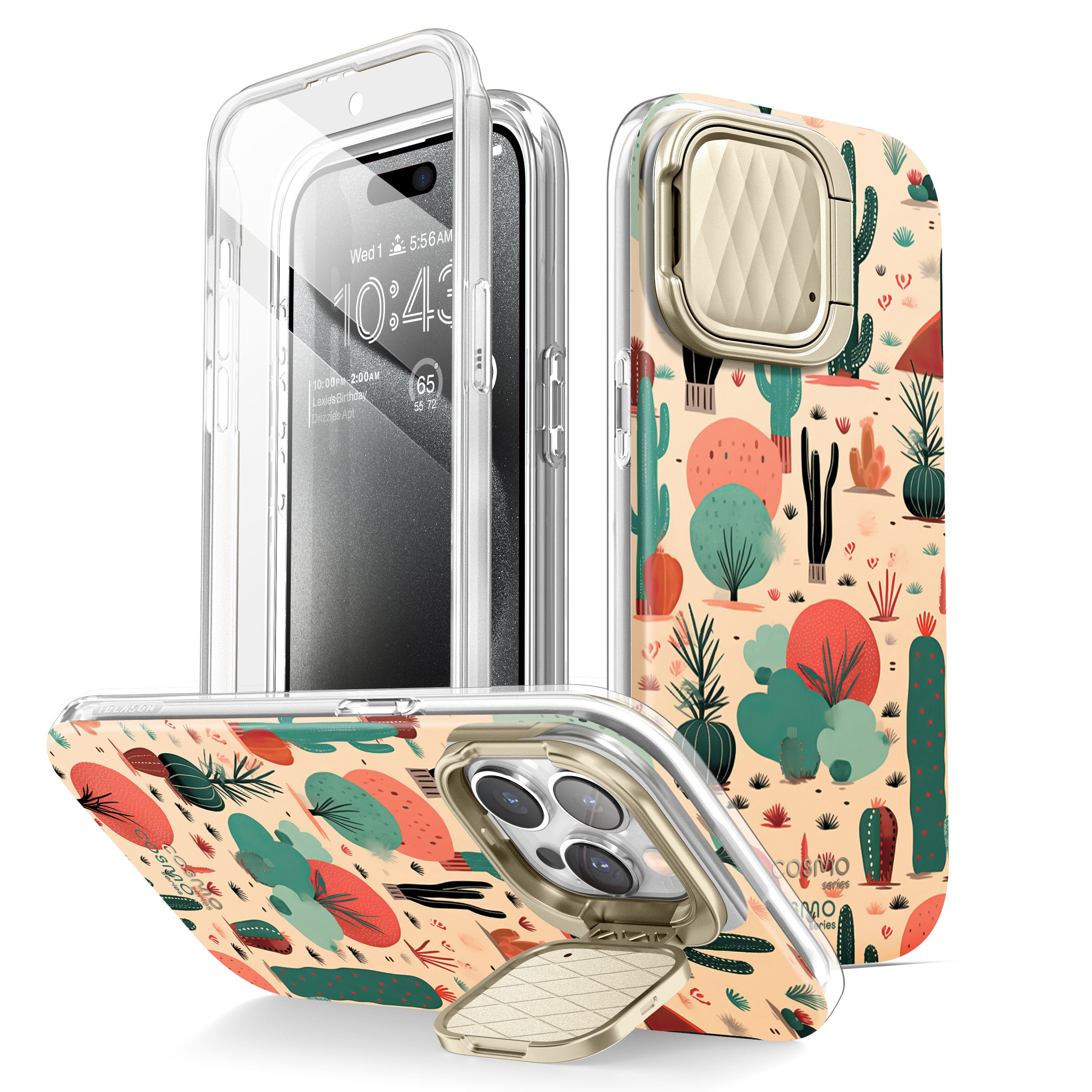 i-Blason Cosmo Mag case in the Desert pattern on an iPhone 15 Pro Max, with built-in screen protector and camera cover kickstand. — view 3