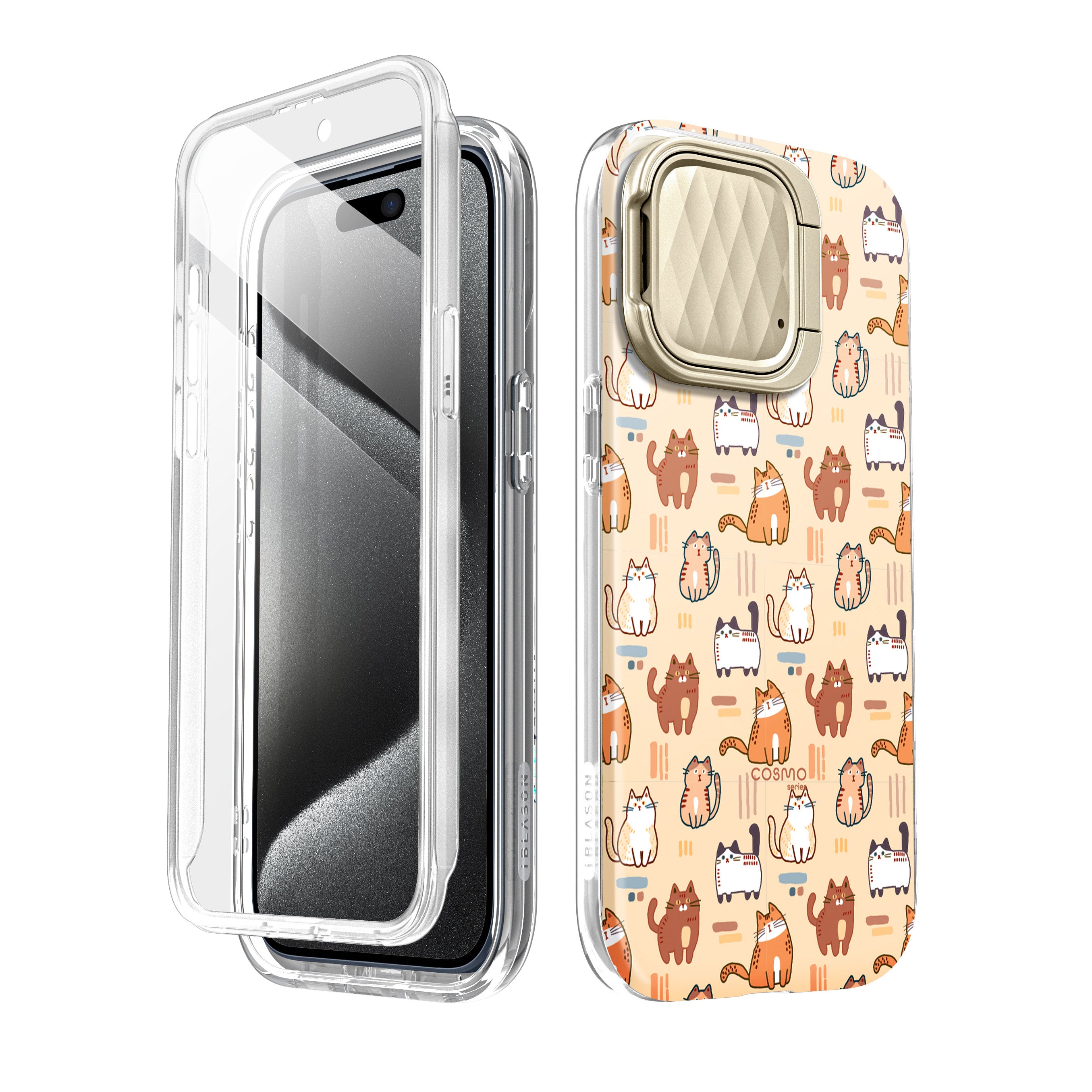 i-Blason Cosmo Mag case with an illustrated cats design on an iPhone 15 Pro Max. — view 3