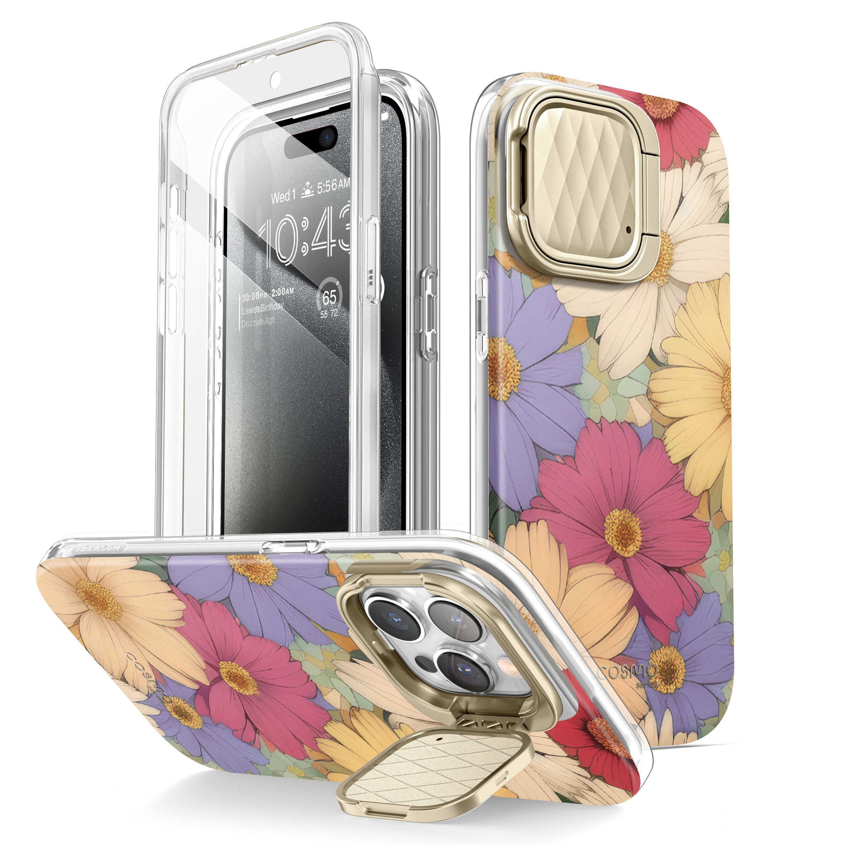 i-Blason Cosmo Mag Bloom case in Belle for the iPhone 15 Pro Max, showing the decorative design and camera cover kickstand. — view 4