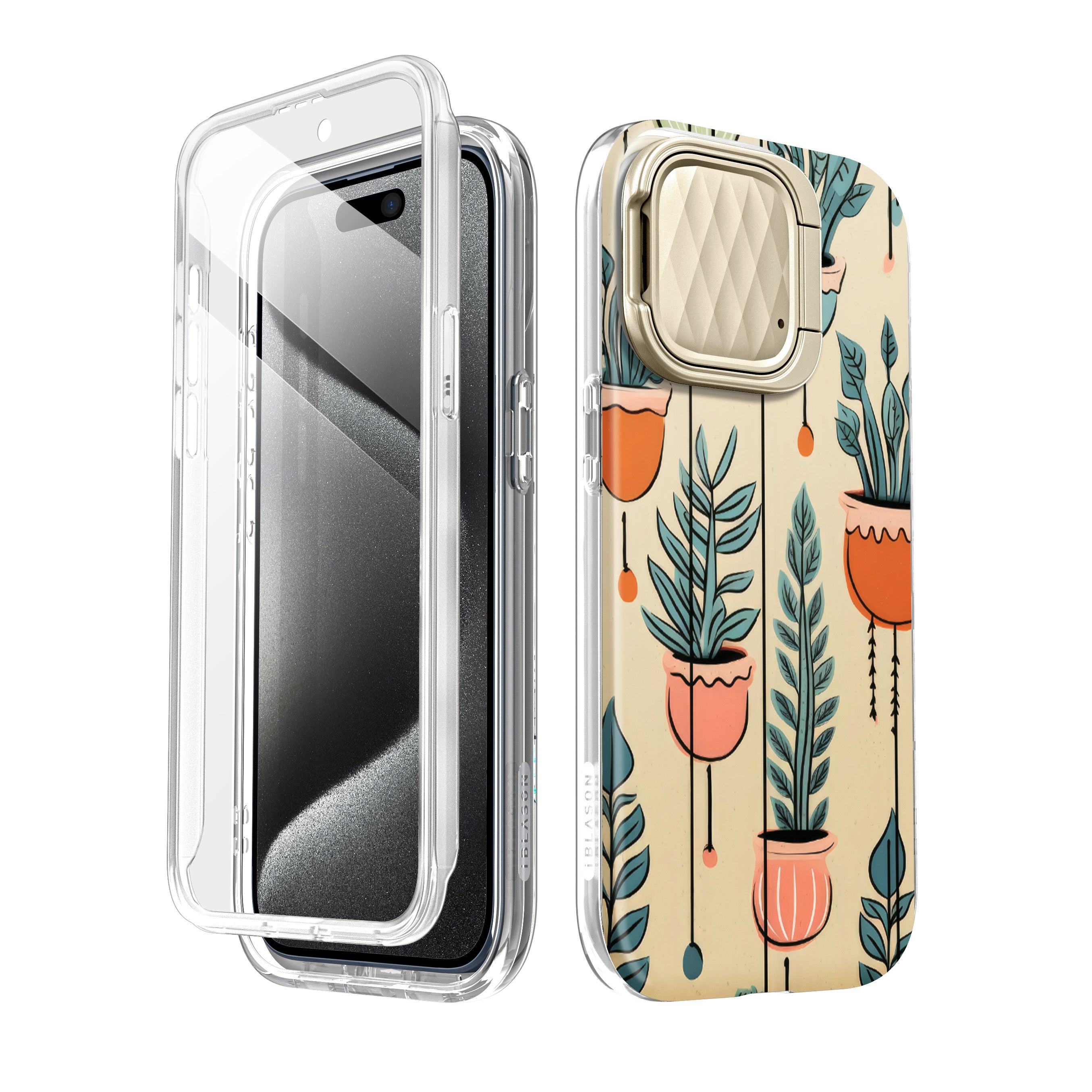 i-Blason Cosmo Mag Flora case with a Eucalyptus leaf design on an iPhone 15 Pro Max. — view 2