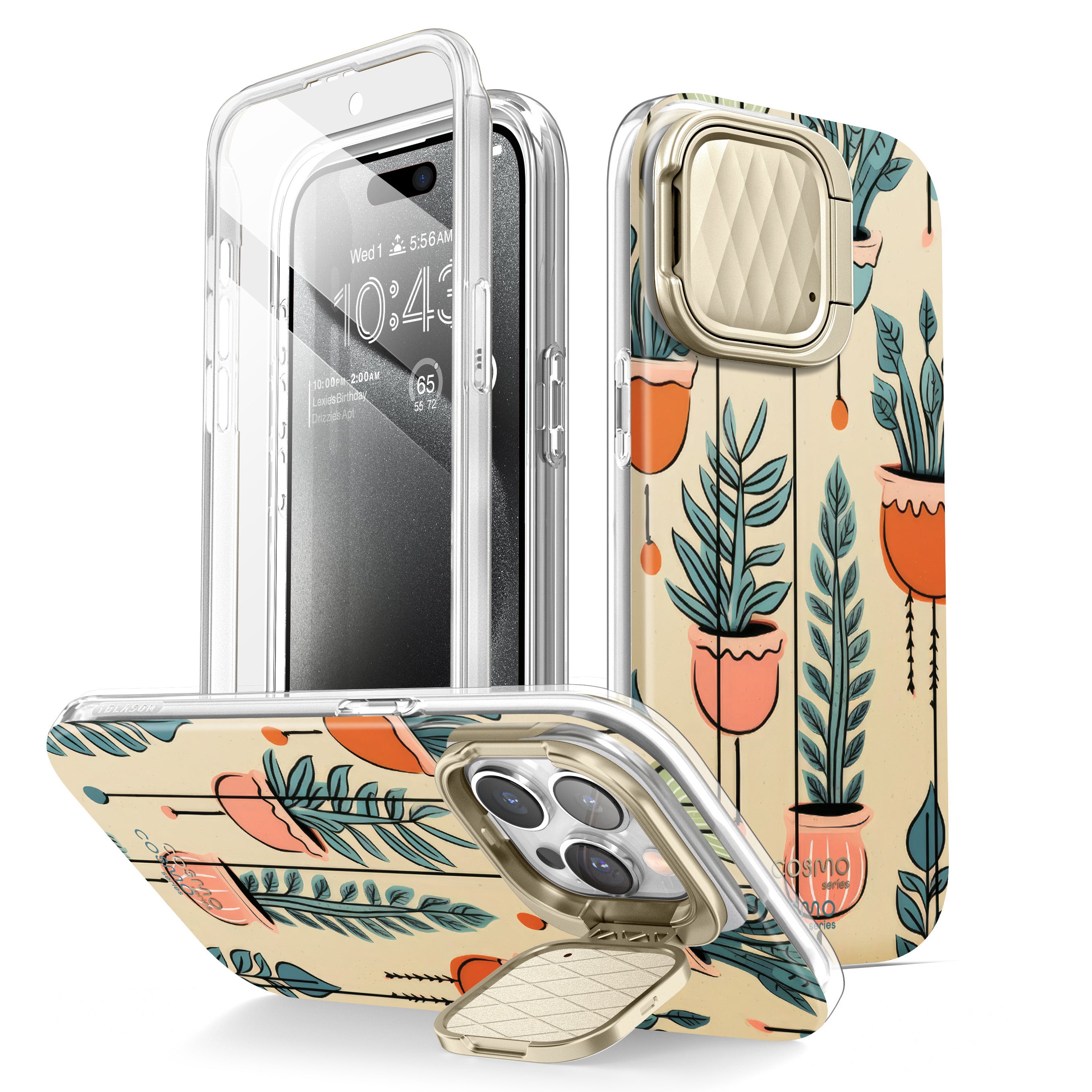 i-Blason Cosmo Mag Flora case with a Eucalyptus leaf design on an iPhone 15 Pro Max. — view 3