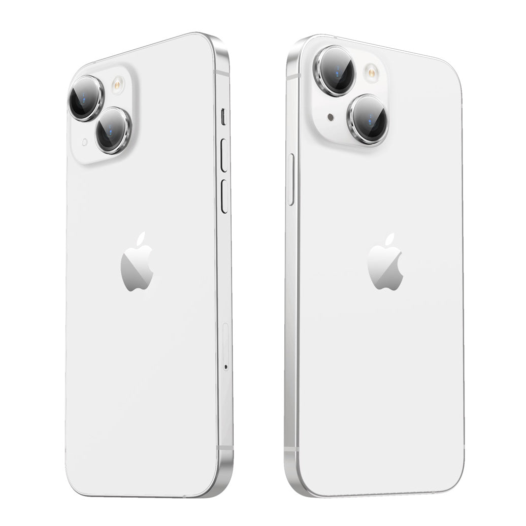 Silver i-Blason tempered glass camera lens protectors shown over the dual rear cameras of an iPhone 15. — view 9