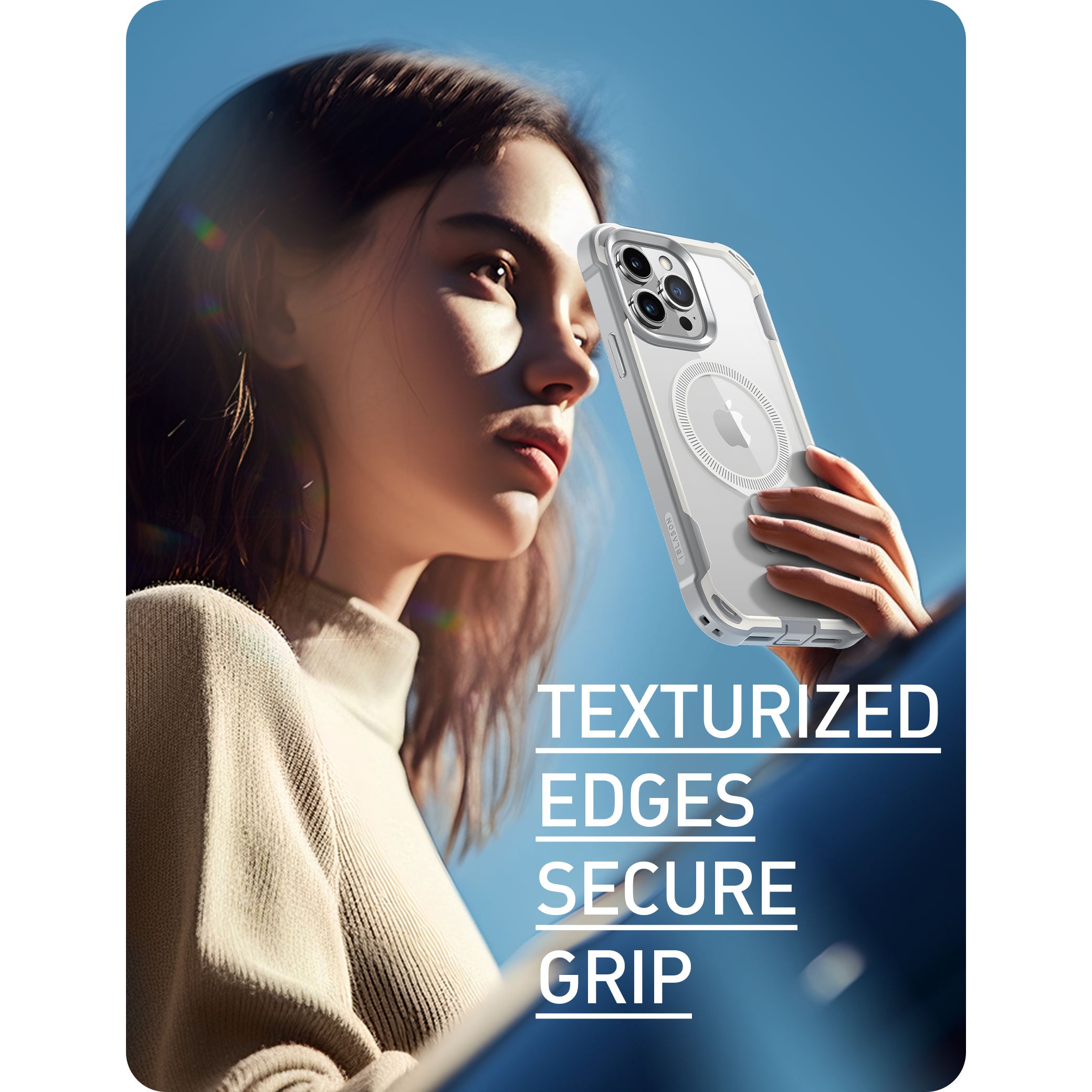 White i-Blason Ares Mag full-body case on an iPhone 15 Pro Max. — view 6