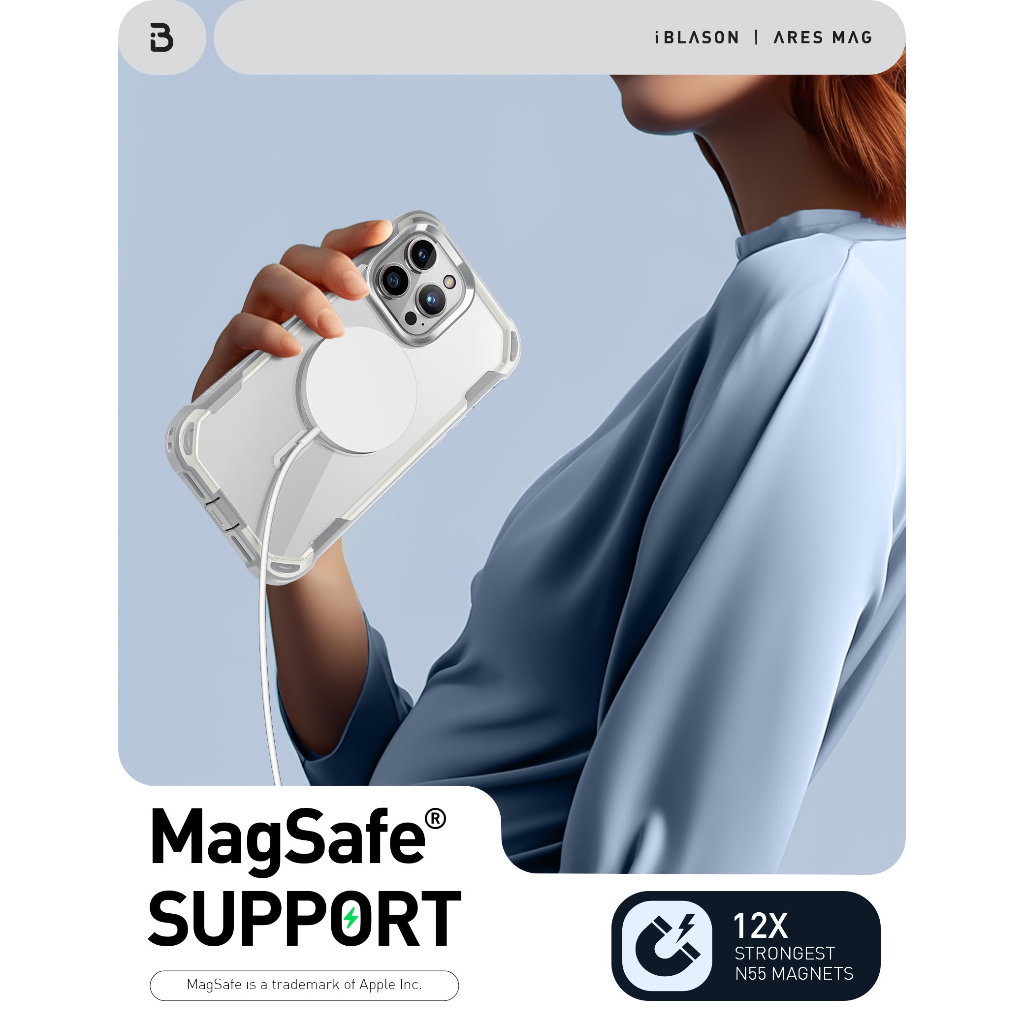 White i-Blason Ares Mag full-body case on an iPhone 15 Pro Max. — view 3