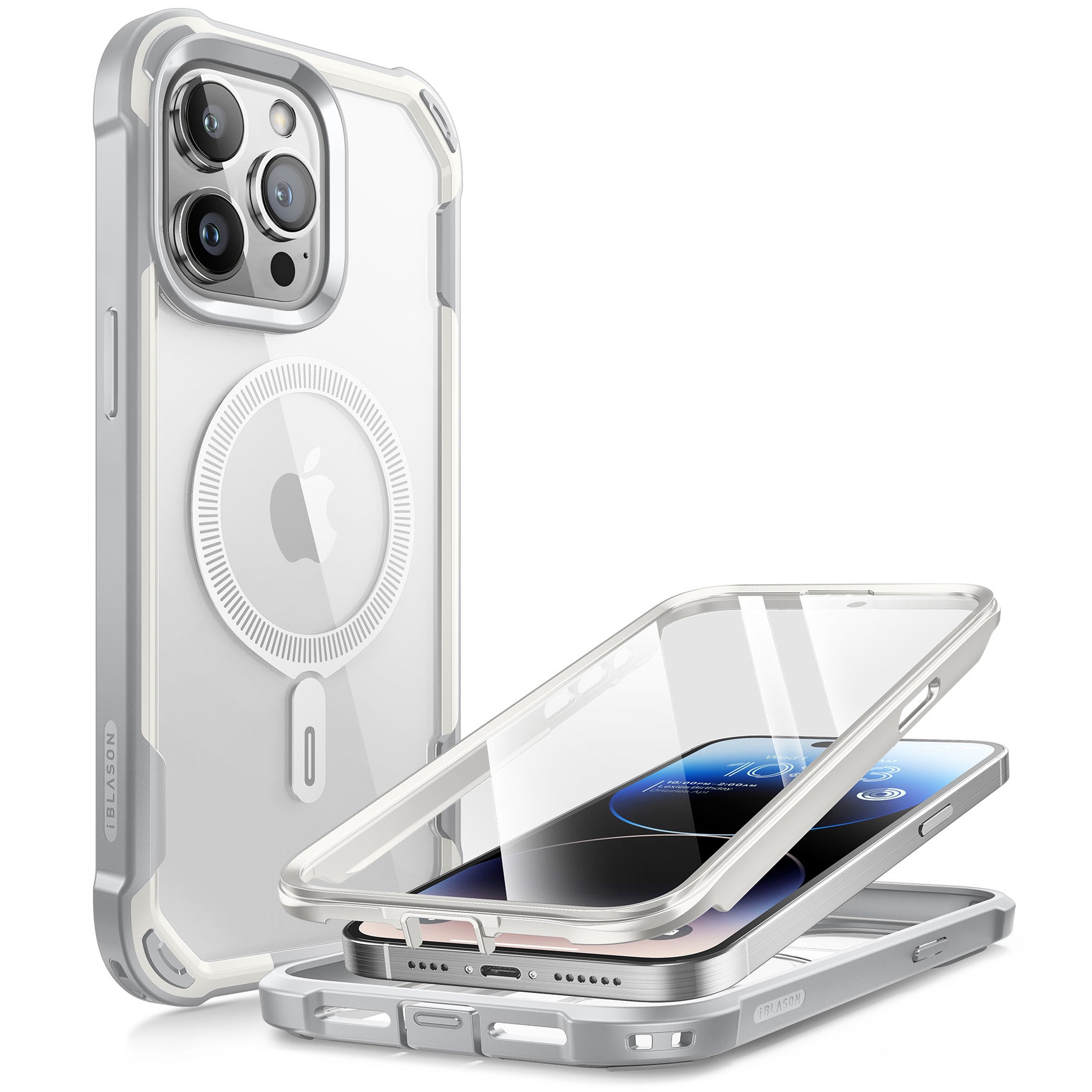 White i-Blason Ares Mag full-body case on an iPhone 15 Pro Max. — view 2