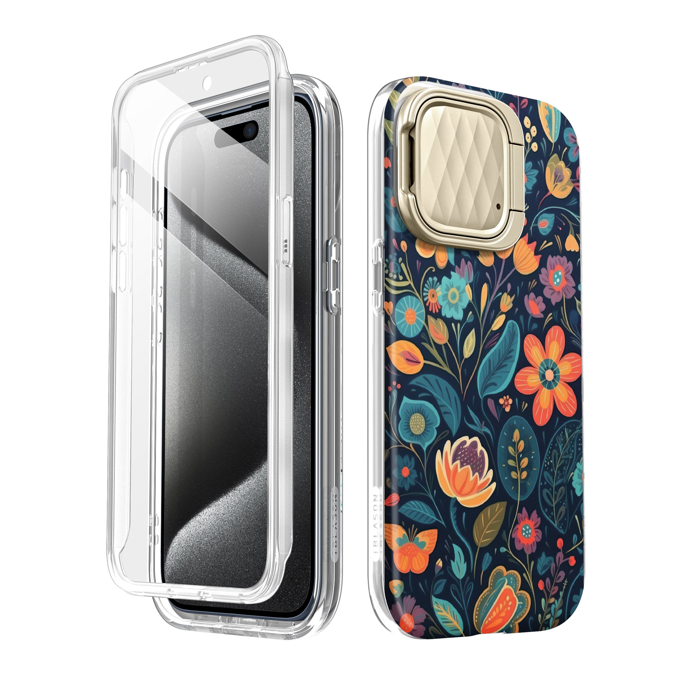 i-Blason Cosmo Mag case with Garden Glow floral design on an iPhone 15 Pro. — view 2