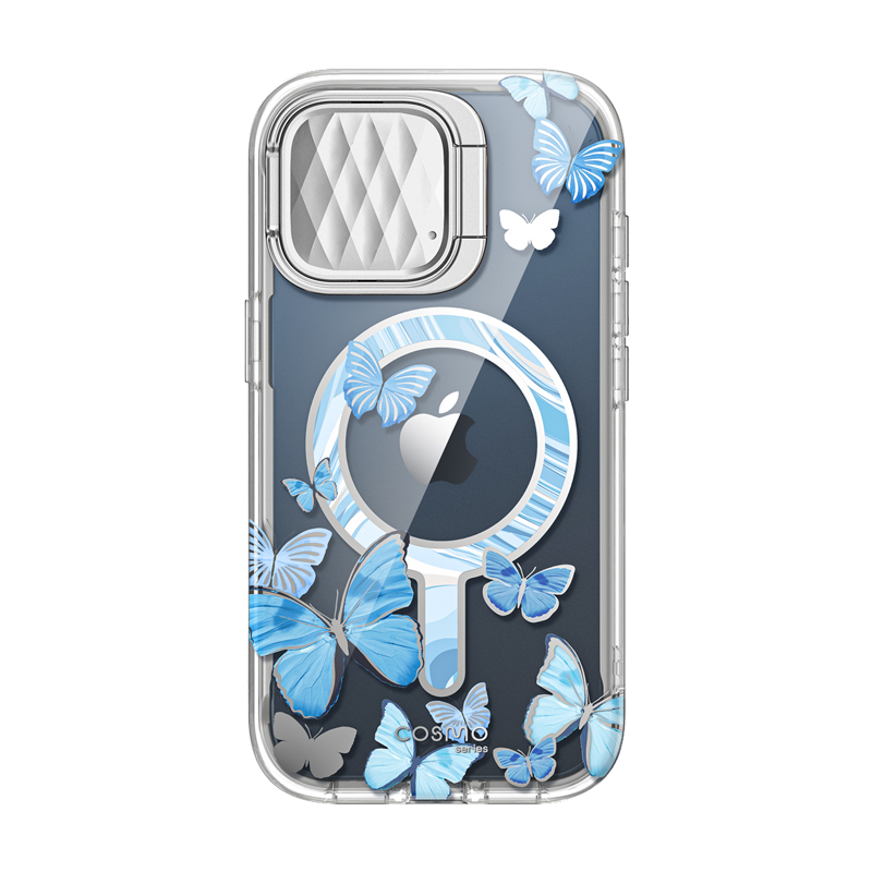 i-Blason Cosmo Mag Case for iPhone 15 Pro Max (6.7-Inch) with MagSafe and Kickstand, Blue Fly