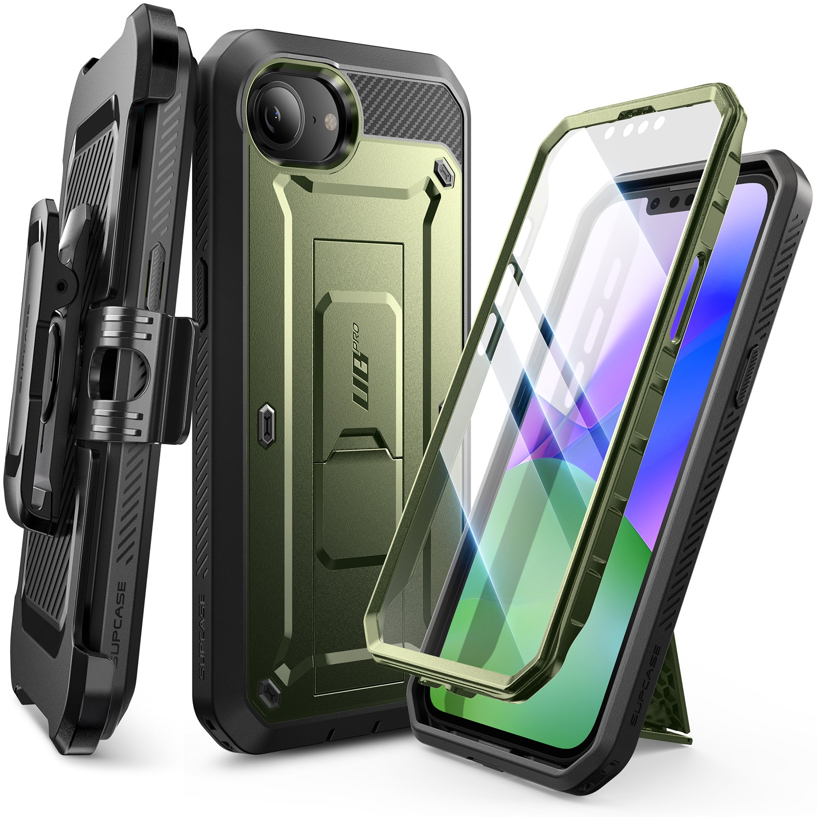 SUPCASE Unicorn Beetle PRO Rugged Case with Belt Clip for iPhone 16e and iPhone 17e - Dark Green