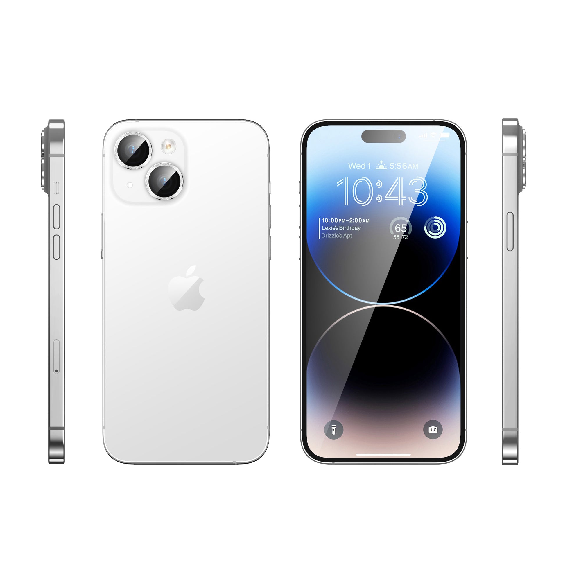 i-Blason silver tempered glass camera lens protectors shown fitted over the rear cameras of an iPhone 15. — view 10