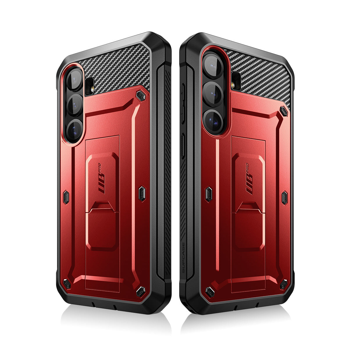 SUPCASE Unicorn Beetle PRO rugged case in Metallic Red on a Samsung Galaxy S25 Plus with kickstand and belt clip holster. — view 11
