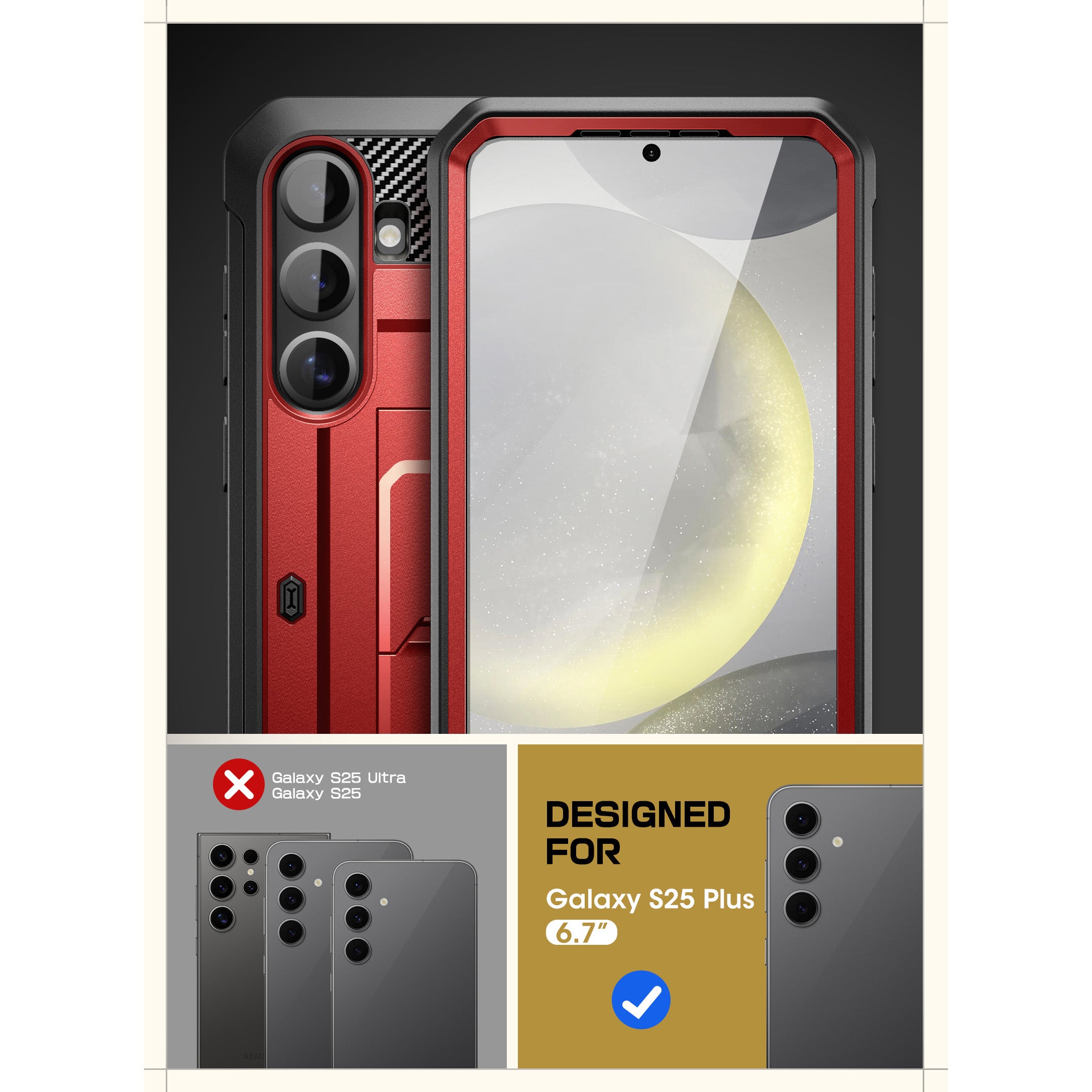 SUPCASE Unicorn Beetle PRO rugged case in Metallic Red on a Samsung Galaxy S25 Plus with kickstand and belt clip holster. — view 9