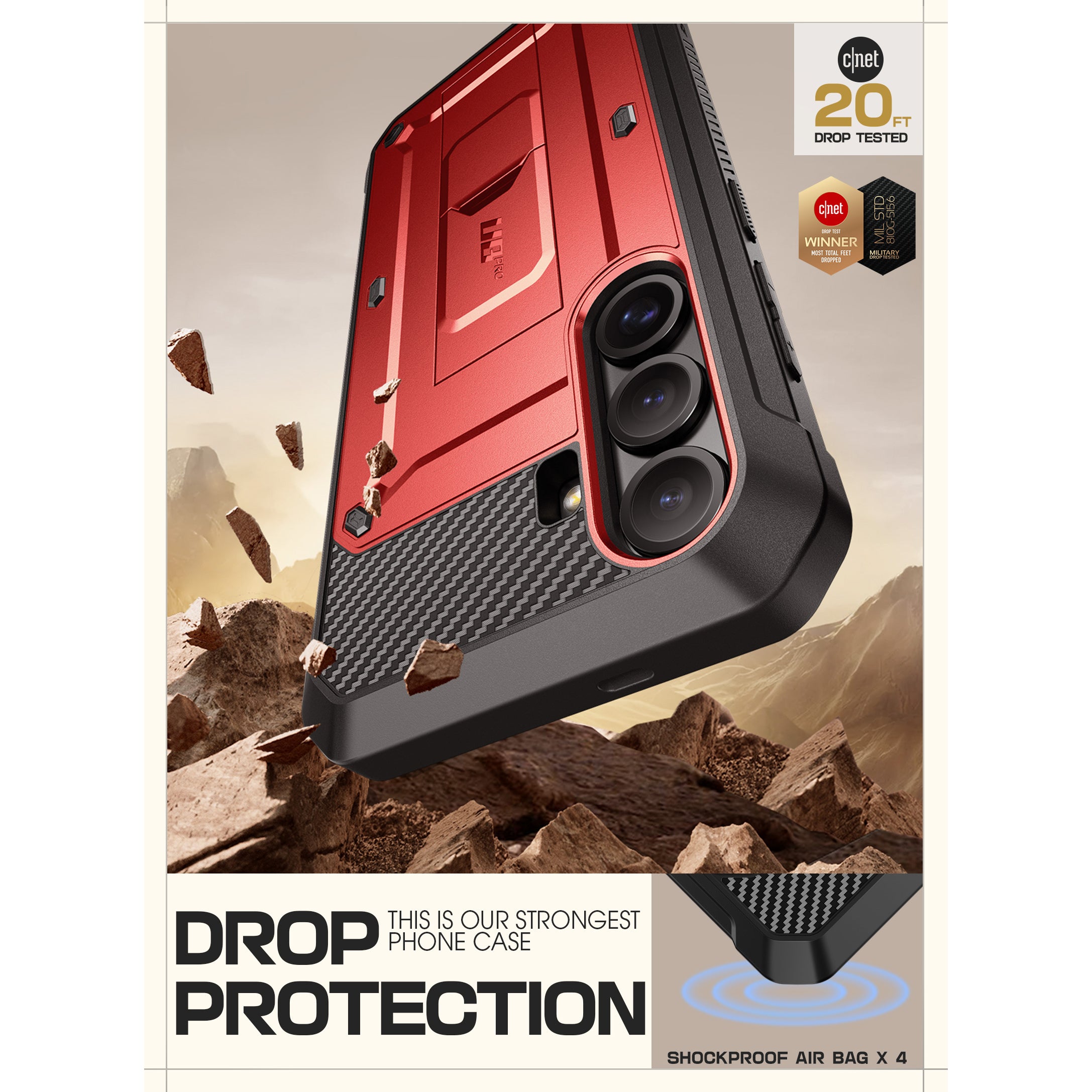 SUPCASE Unicorn Beetle PRO rugged case in Metallic Red on a Samsung Galaxy S25 Plus with kickstand and belt clip holster. — view 3