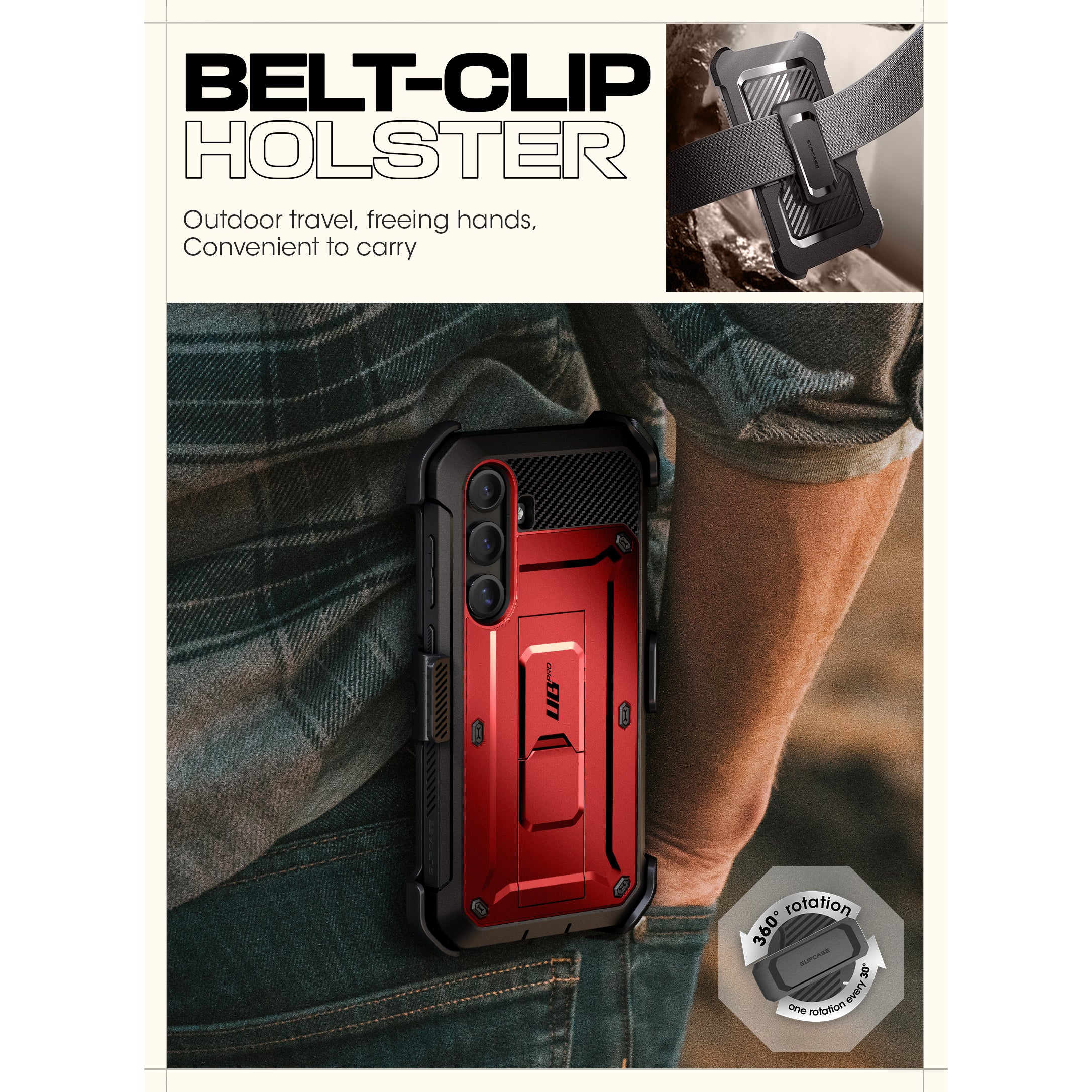 SUPCASE Unicorn Beetle PRO rugged case in Metallic Red on a Samsung Galaxy S25 Plus with kickstand and belt clip holster. — view 7