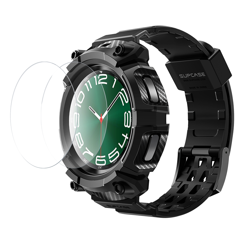 SUPCASE Unicorn Beetle Pro Wristband Case for Galaxy Watch6 Classic 47mm with 2 Glass Screen Protectors - Black