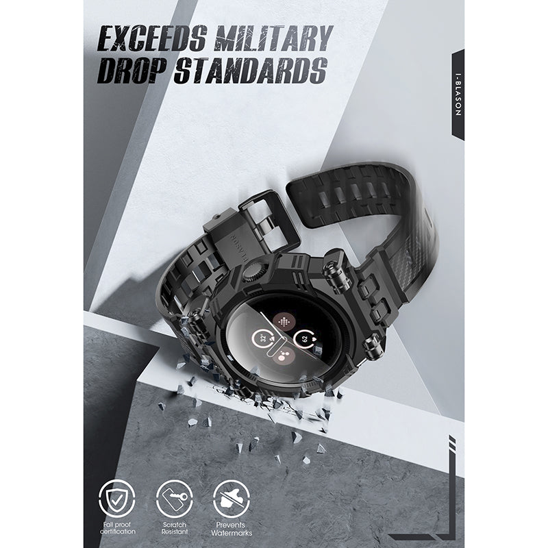 Black i-Blason Armorbox rugged case with integrated wristband fitted to a 41mm Google Pixel Watch. — view 5