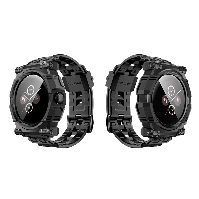 Black i-Blason Armorbox rugged case with integrated wristband fitted to a 41mm Google Pixel Watch. — view 8