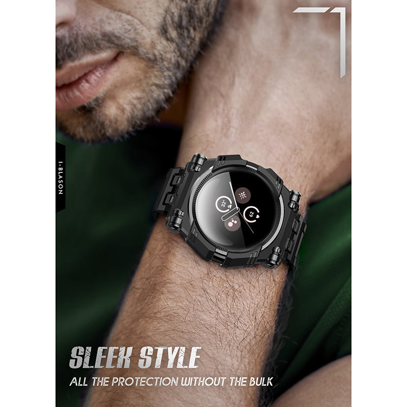 Black i-Blason Armorbox rugged case with integrated wristband fitted to a 41mm Google Pixel Watch. — view 6