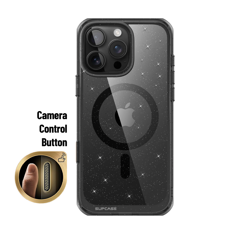 SUPCASE Unicorn Beetle MAG Slim Clear MagSafe Case for iPhone 16 Pro Max, Glitter Black