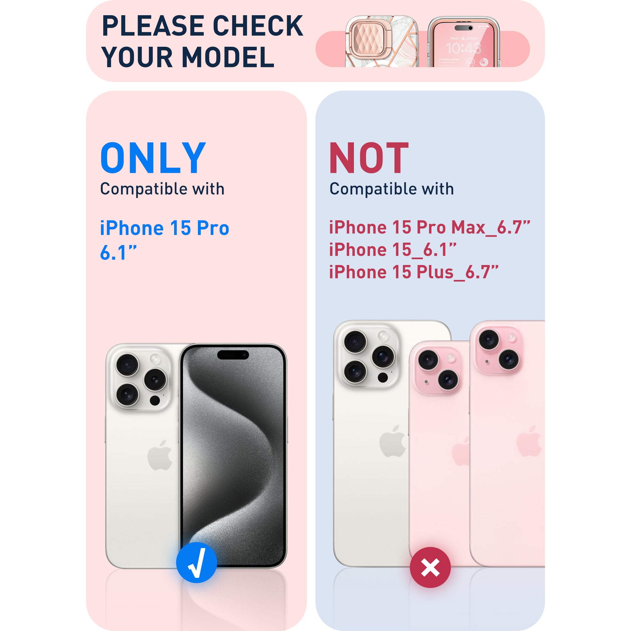 i-Blason Cosmo Mag full-body case in Marble Pink on an iPhone 15 Pro with camera cover kickstand. — view 3
