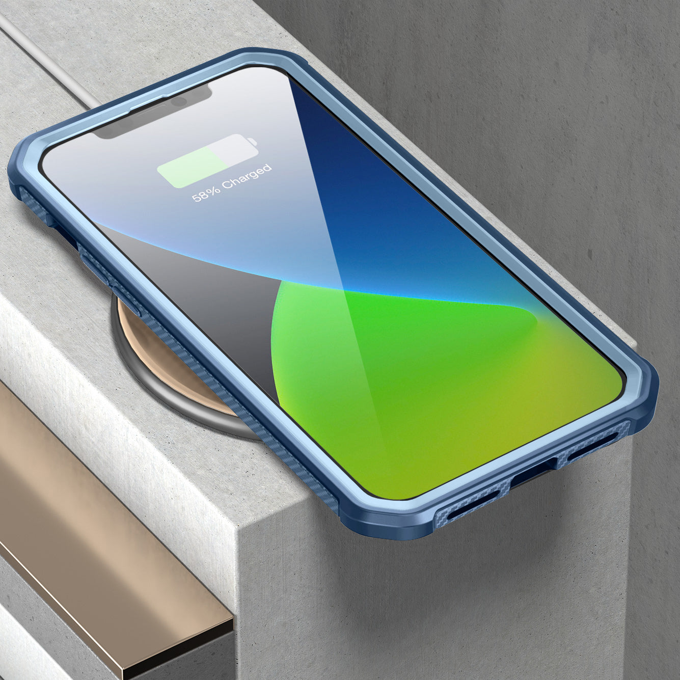 SUPCASE Unicorn Beetle Exo clear case with blue bumper and built-in screen protector on an iPhone 12 Pro Max. — view 8